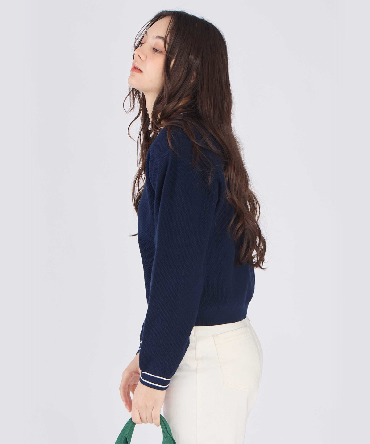 To b. by agnès b. スター 刺繍 ライン コットン 長袖 ニット プルオーバー ネイビー