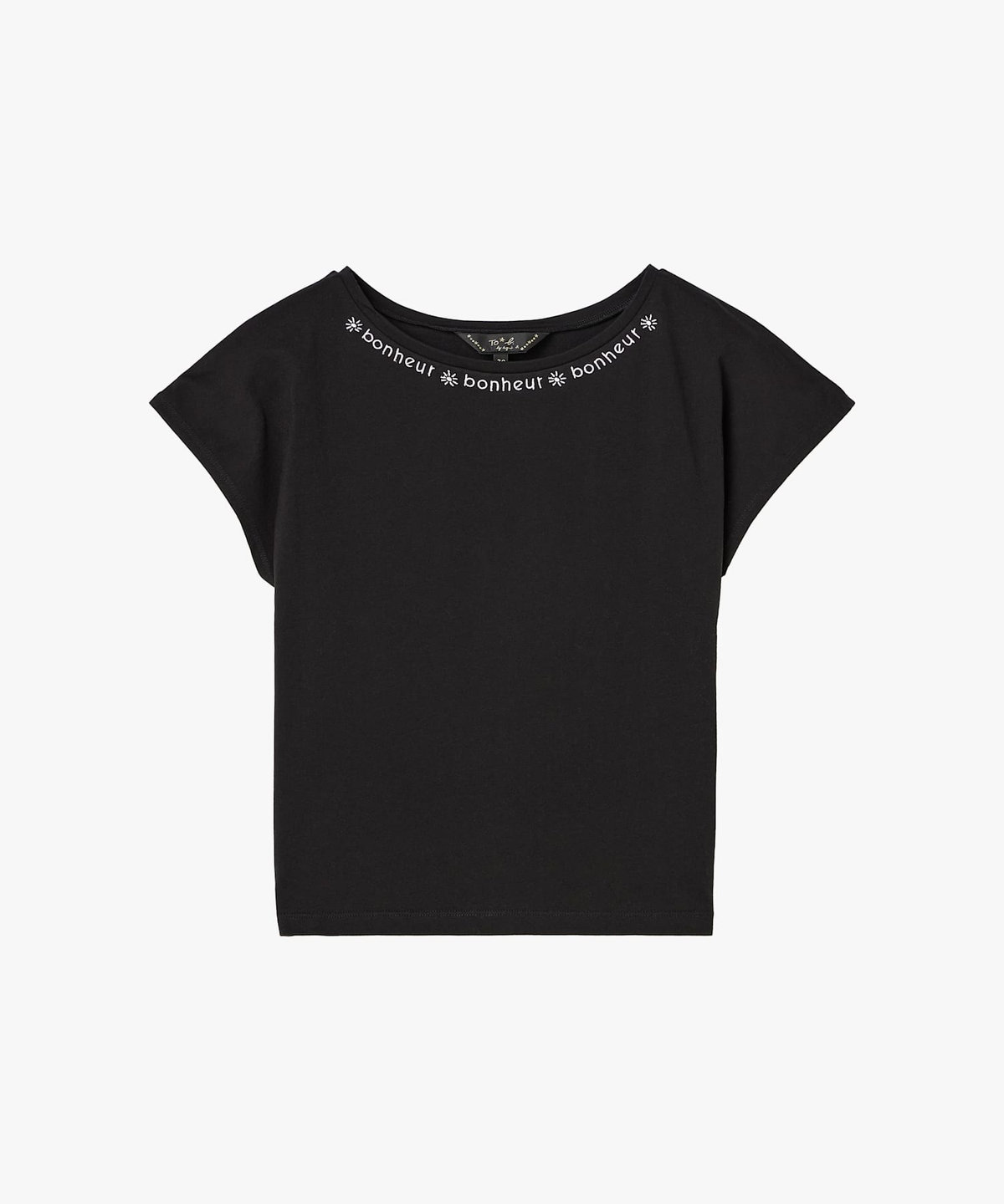 To b. by agnès b. メッセージ 刺繍 コットン 半袖 Tシャツ "Bonheur" ブラック