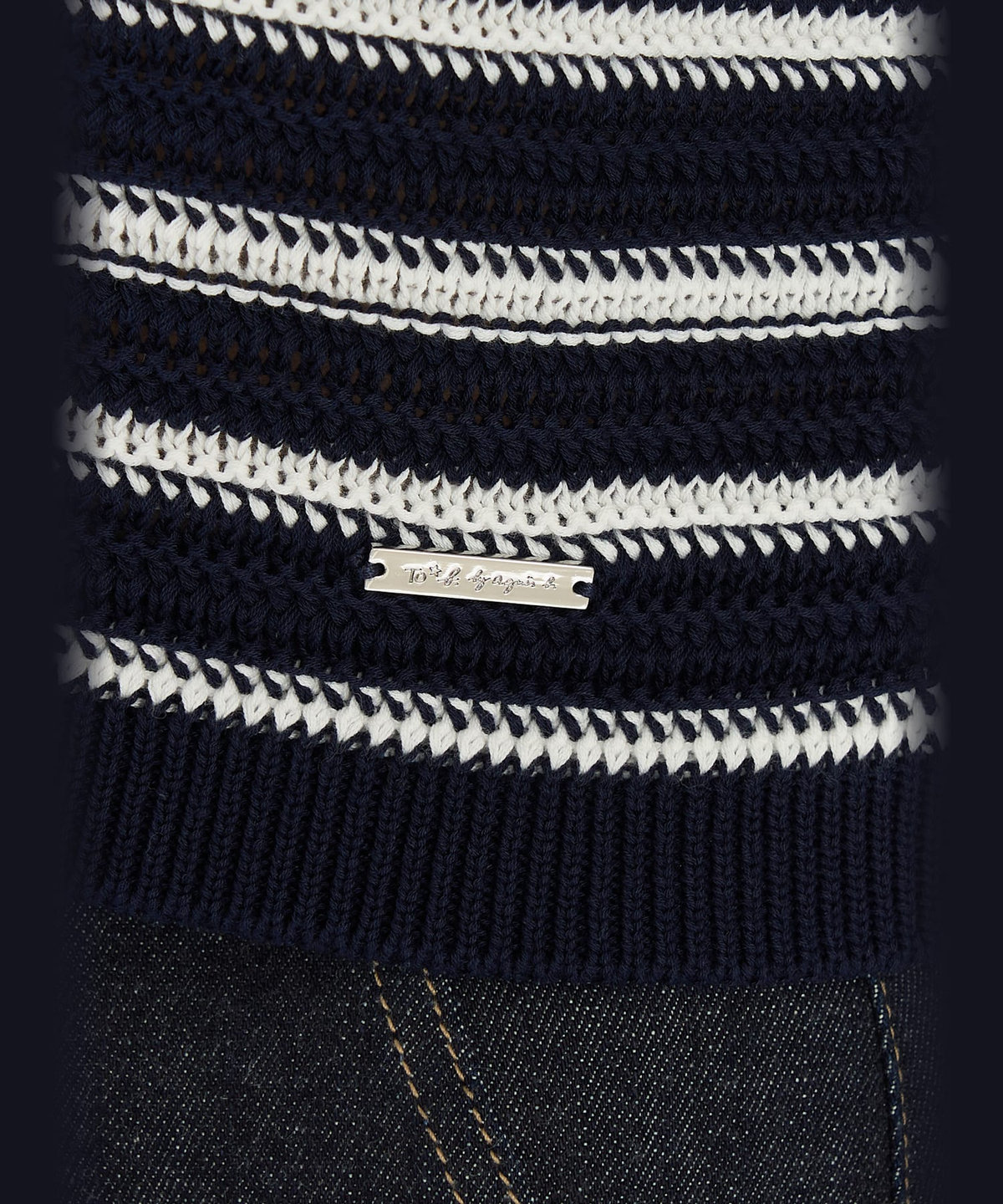 To b. by agnès b. カラーボーダー コットン 半袖 ニットポロ ネイビー