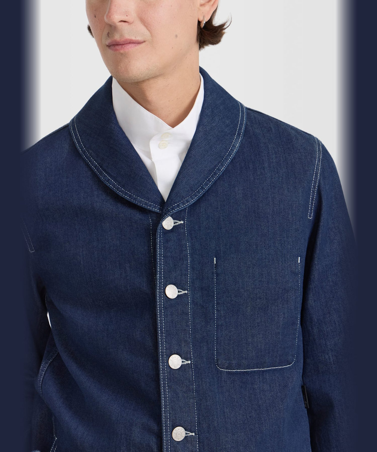 HOMME メンズ メンズ デニム ショールカラー 長袖 ジャケット "Loritz" ネイビー