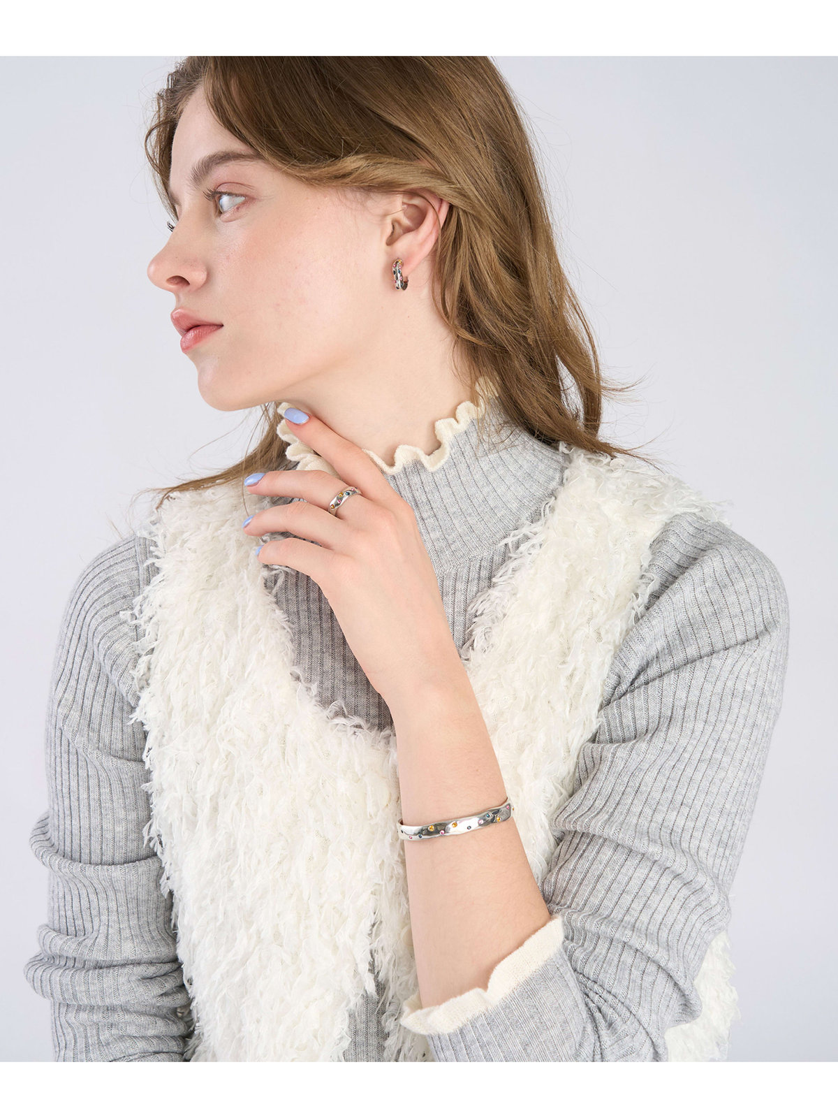 To b. by agnès b. マルチカラー ストーン ピアス シルバー