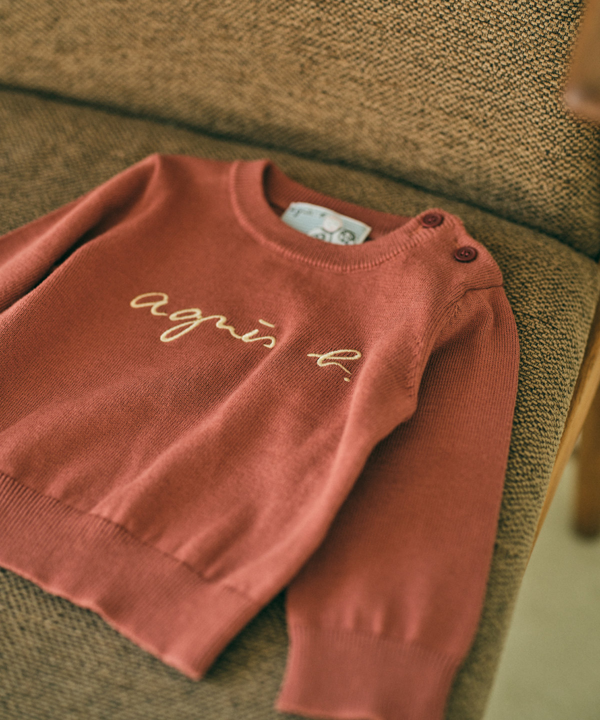 ENFANT ベビー ベビー ロゴ刺繍 コットン 長袖 ニットプルオーバー レッド
