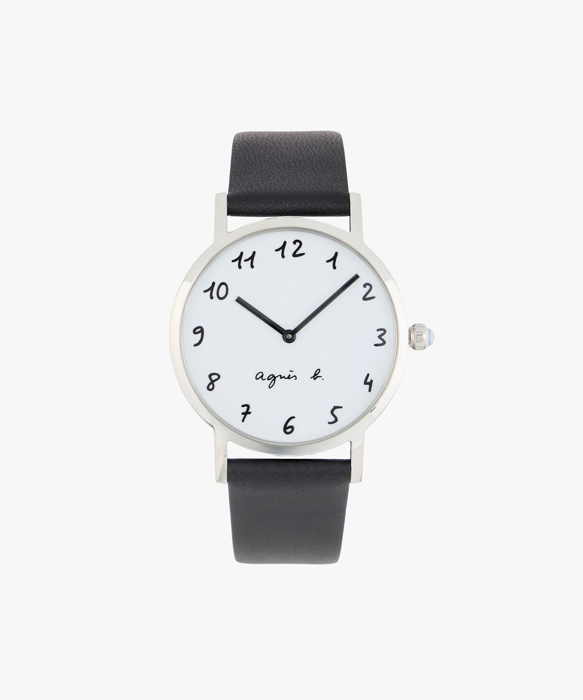 HOMME メンズ ブラック レザー ラウンド ウォッチ "Marcello" ブラック