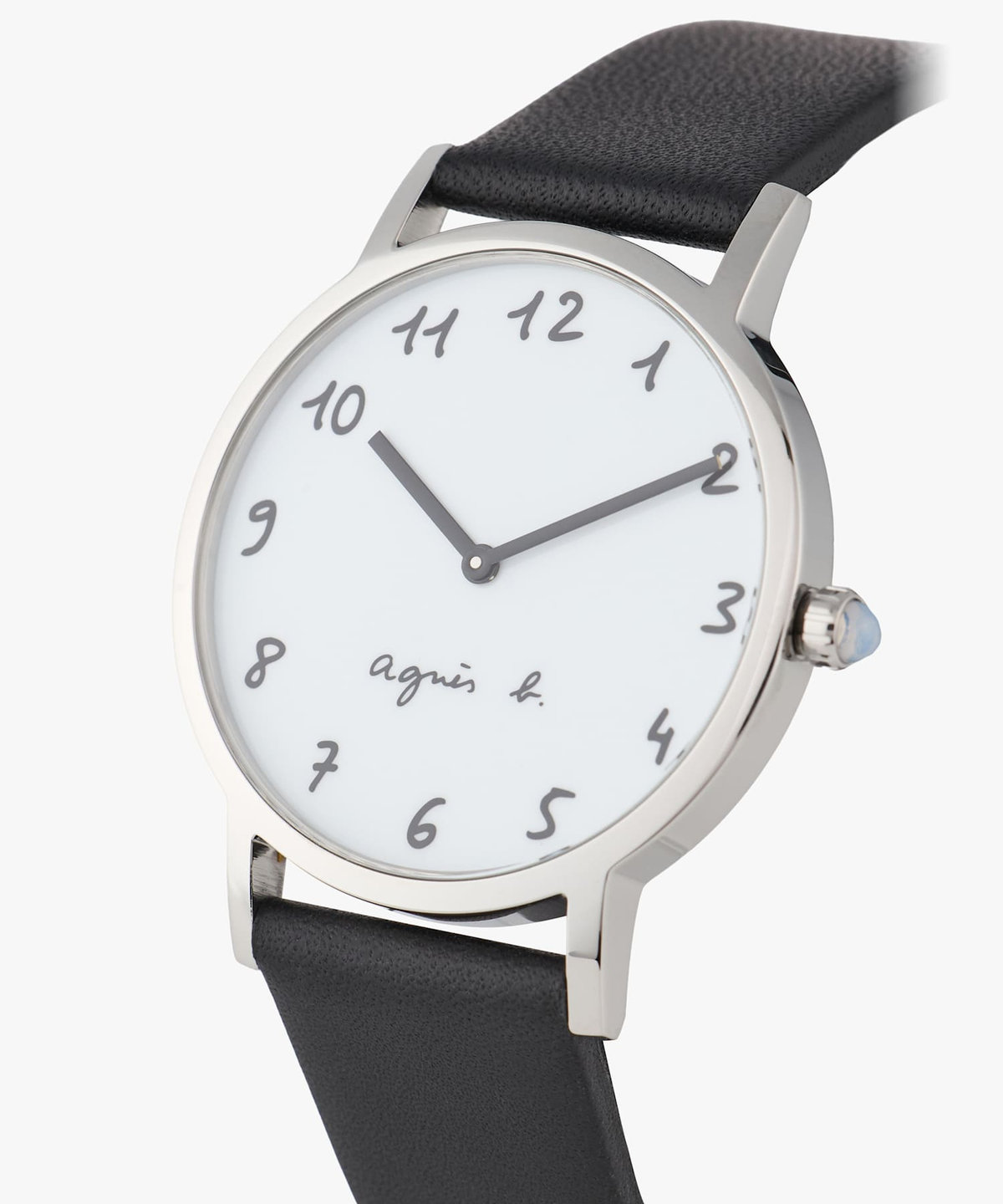 HOMME メンズ ブラック レザー ラウンド ウォッチ "Marcello" ブラック