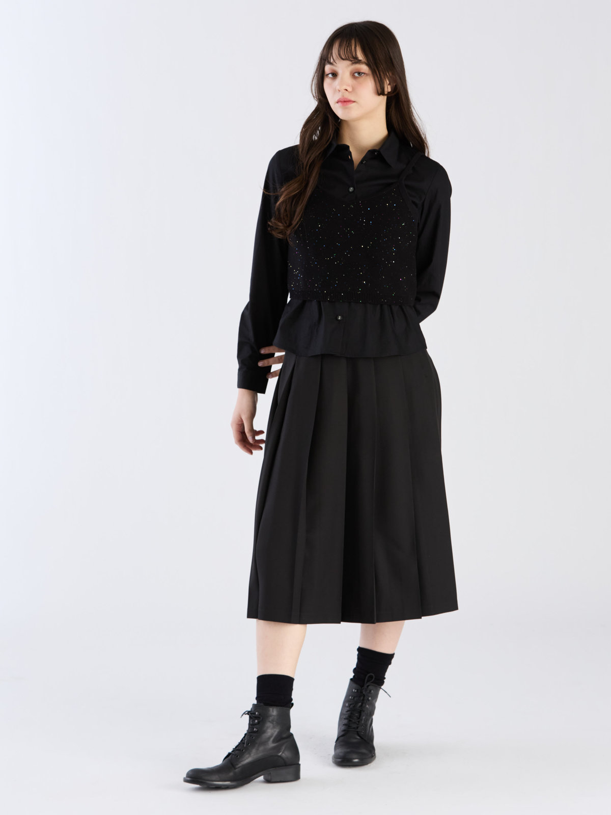 To b. by agnès b. 【Outlet】リノンプリーテッドスカート ブラック