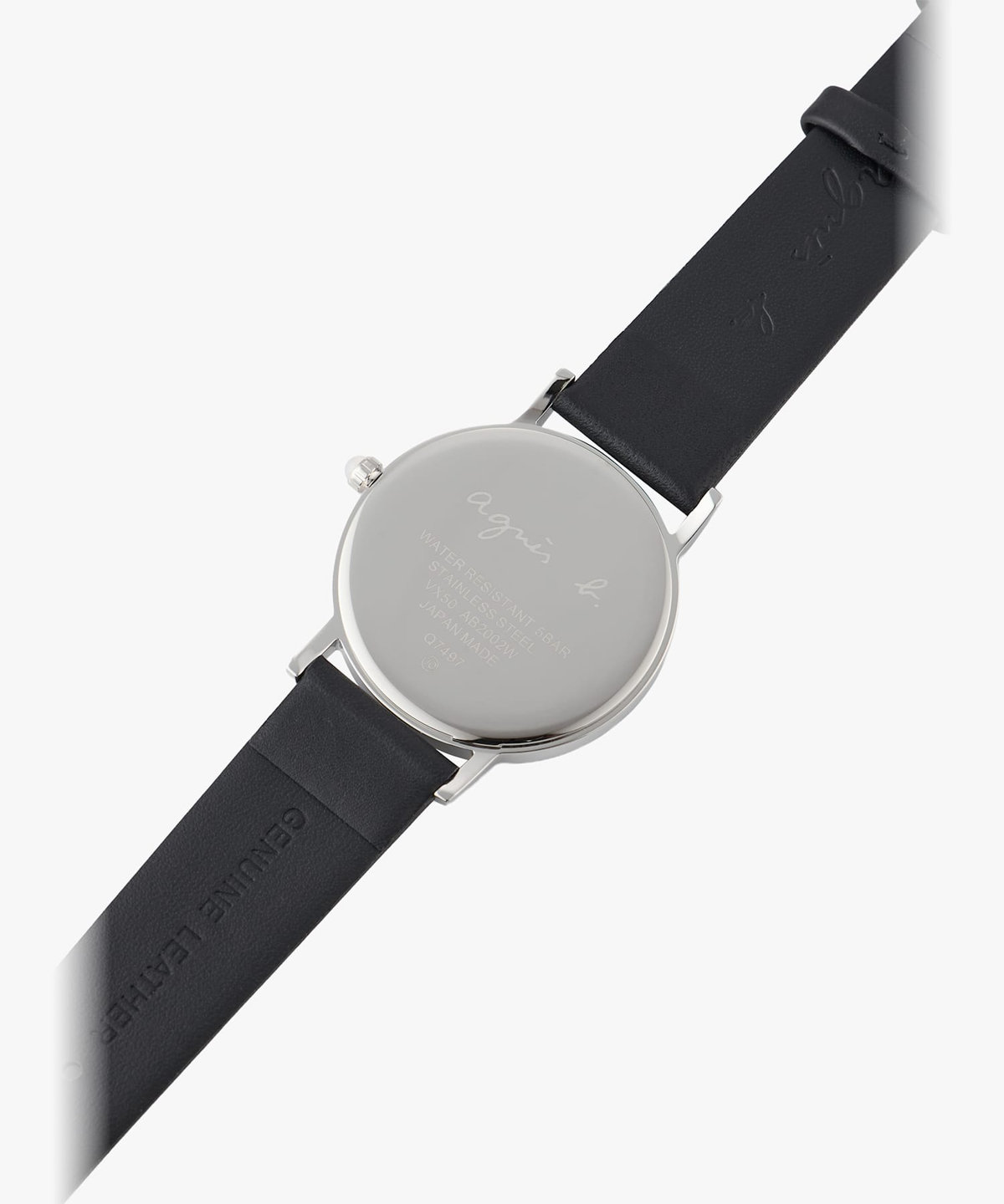 HOMME メンズ ブラック レザー ラウンド ウォッチ "Marcello" ブラック