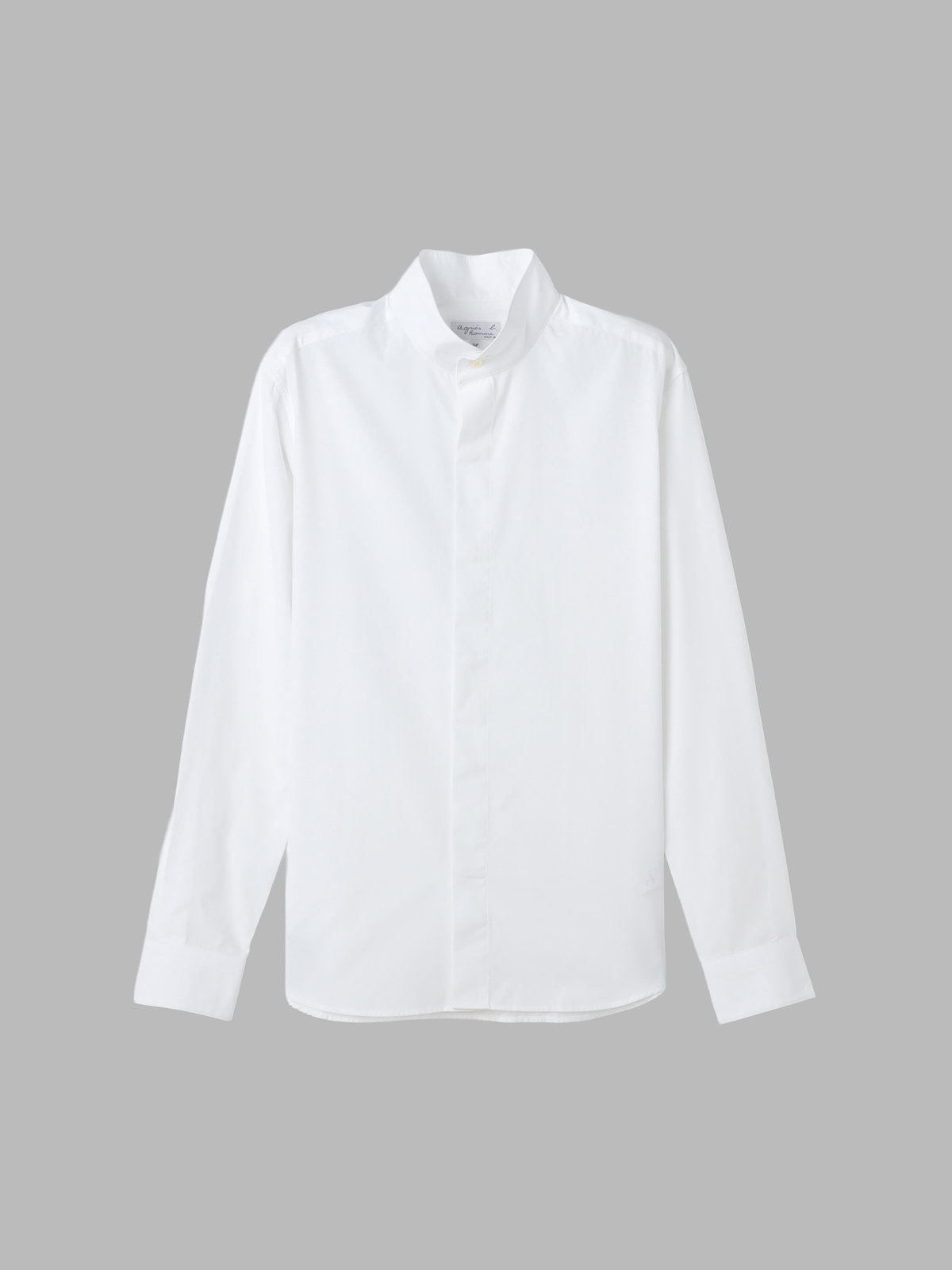 HOMME メンズ メンズ コットン ポプリン スタンドカラー 長袖 シャツ "Etienne" ホワイト