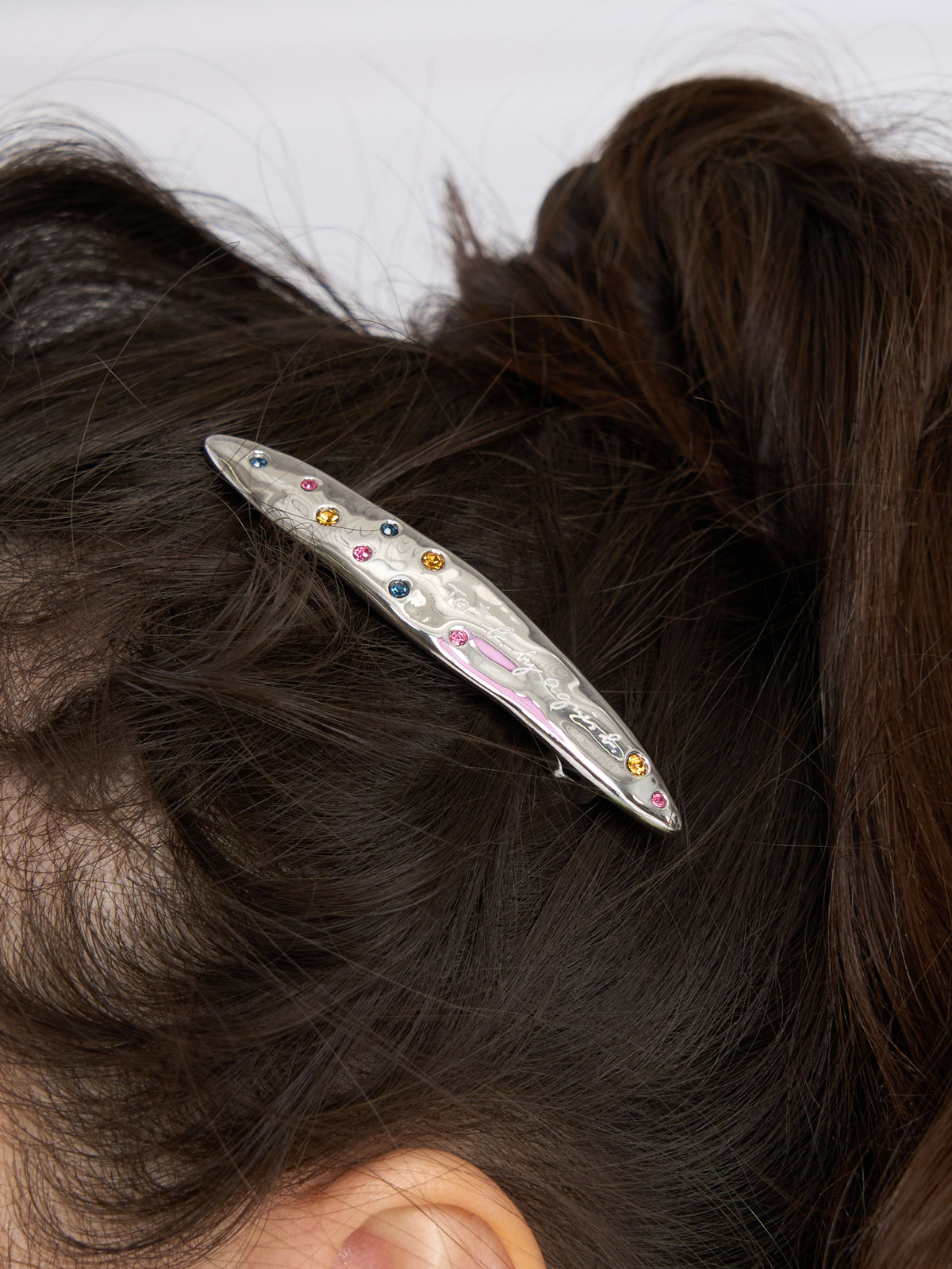 To b. by agnès b. マルチカラー ストーン バレッタ シルバー