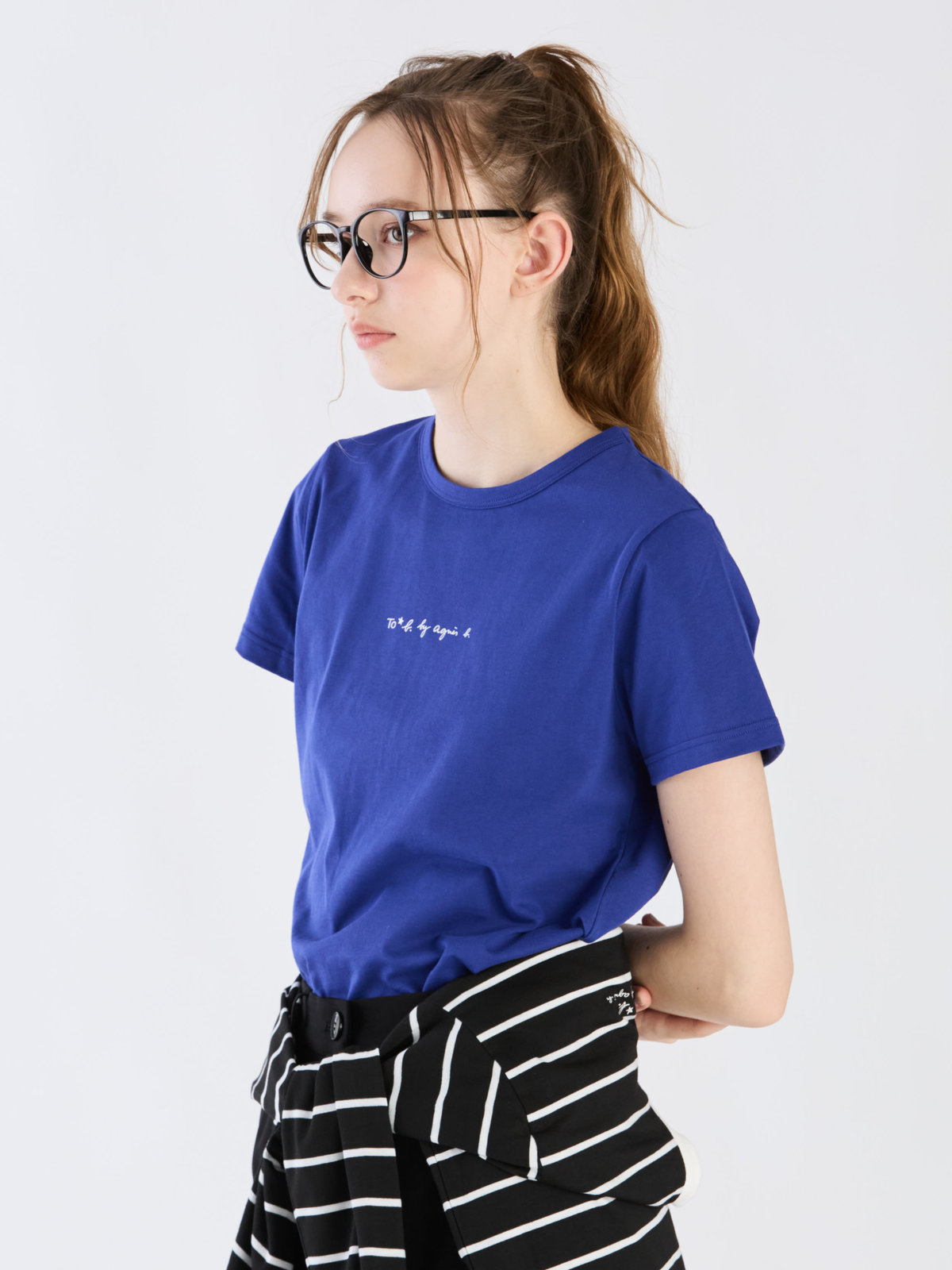 To b. by agnès b. 【Outlet】ミニロゴ コットン 半袖 Tシャツ ブルー