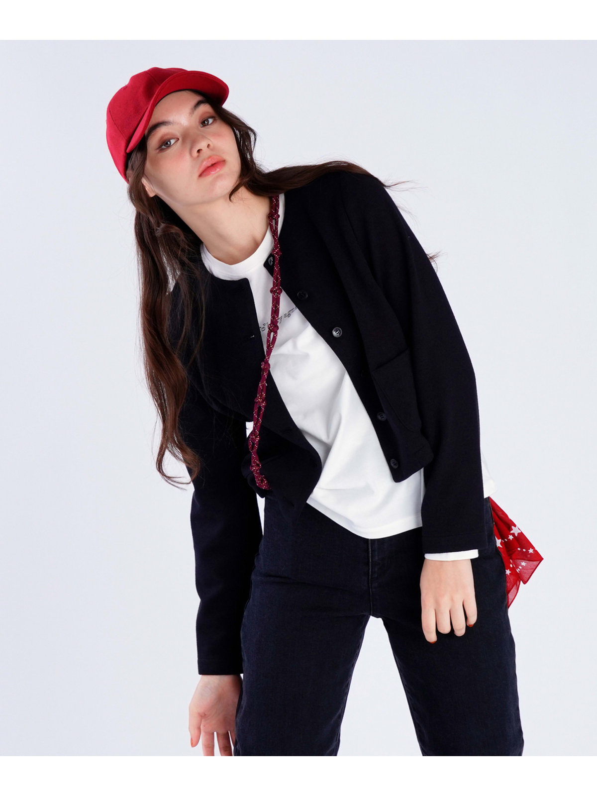 To b. by agnès b. 【Outlet】ノーカラー ジャケット ブラック