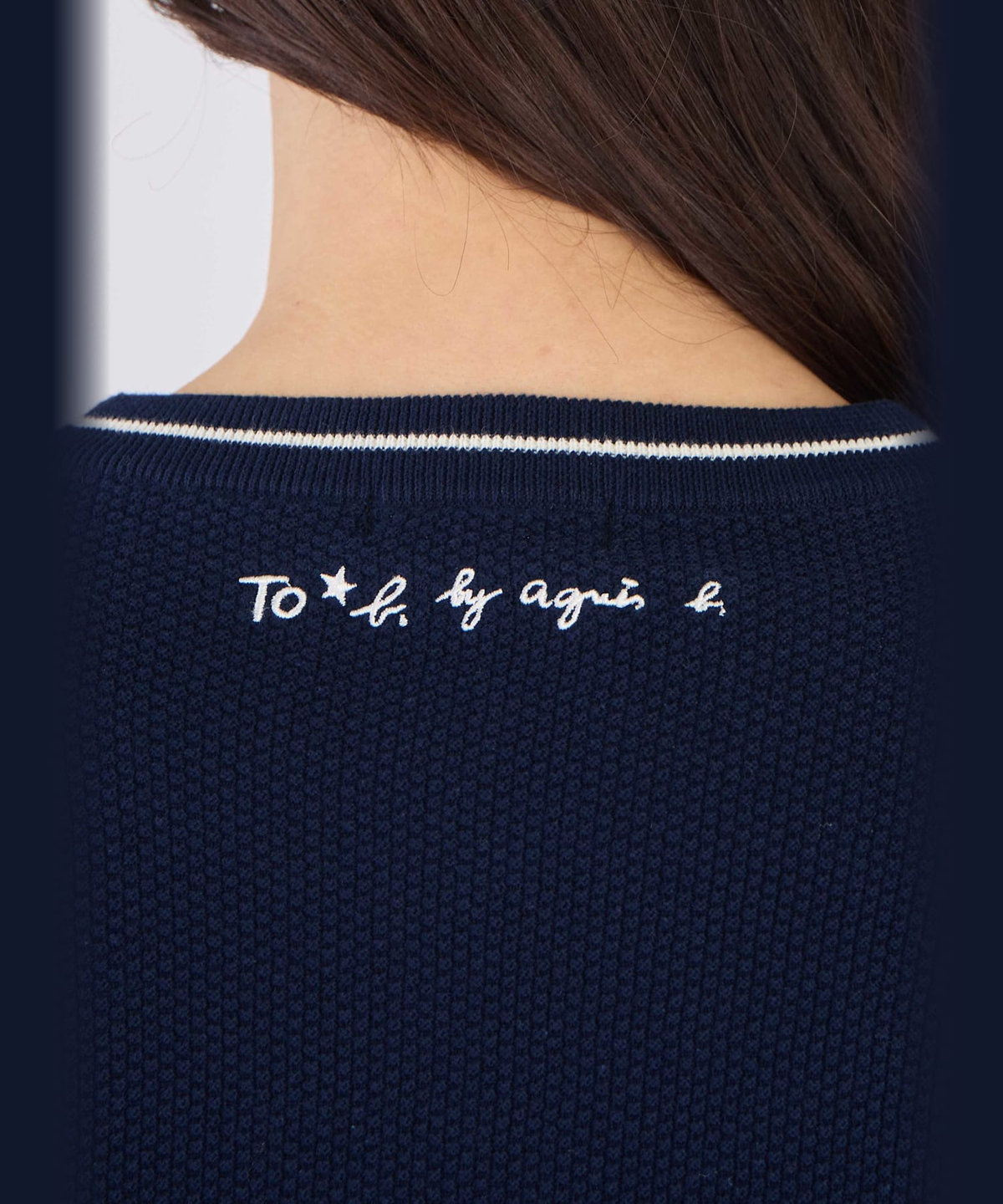 To b. by agnès b. スター 刺繍 ライン コットン 長袖 ニット プルオーバー ネイビー