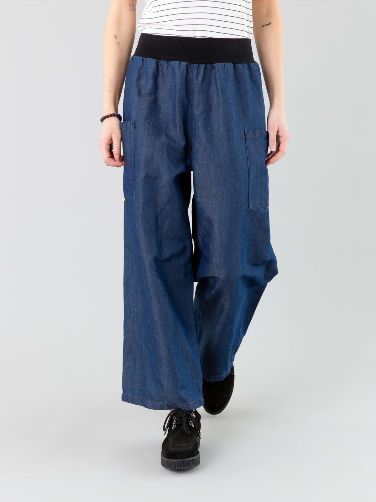 FEMME ウィメンズ デニム コットン リネン パンツ "Matis" ネイビー