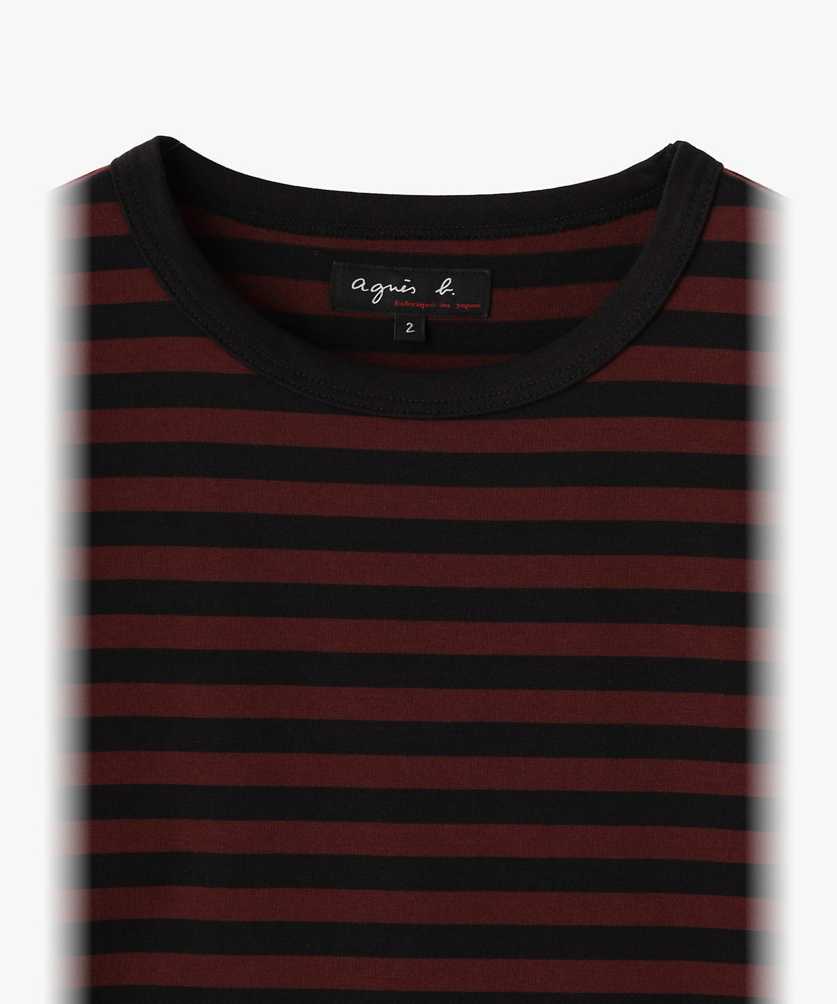FEMME ウィメンズ 細ボーダー コットン 七分袖 Tシャツ "Lil Cool" ブラック×ボルドー