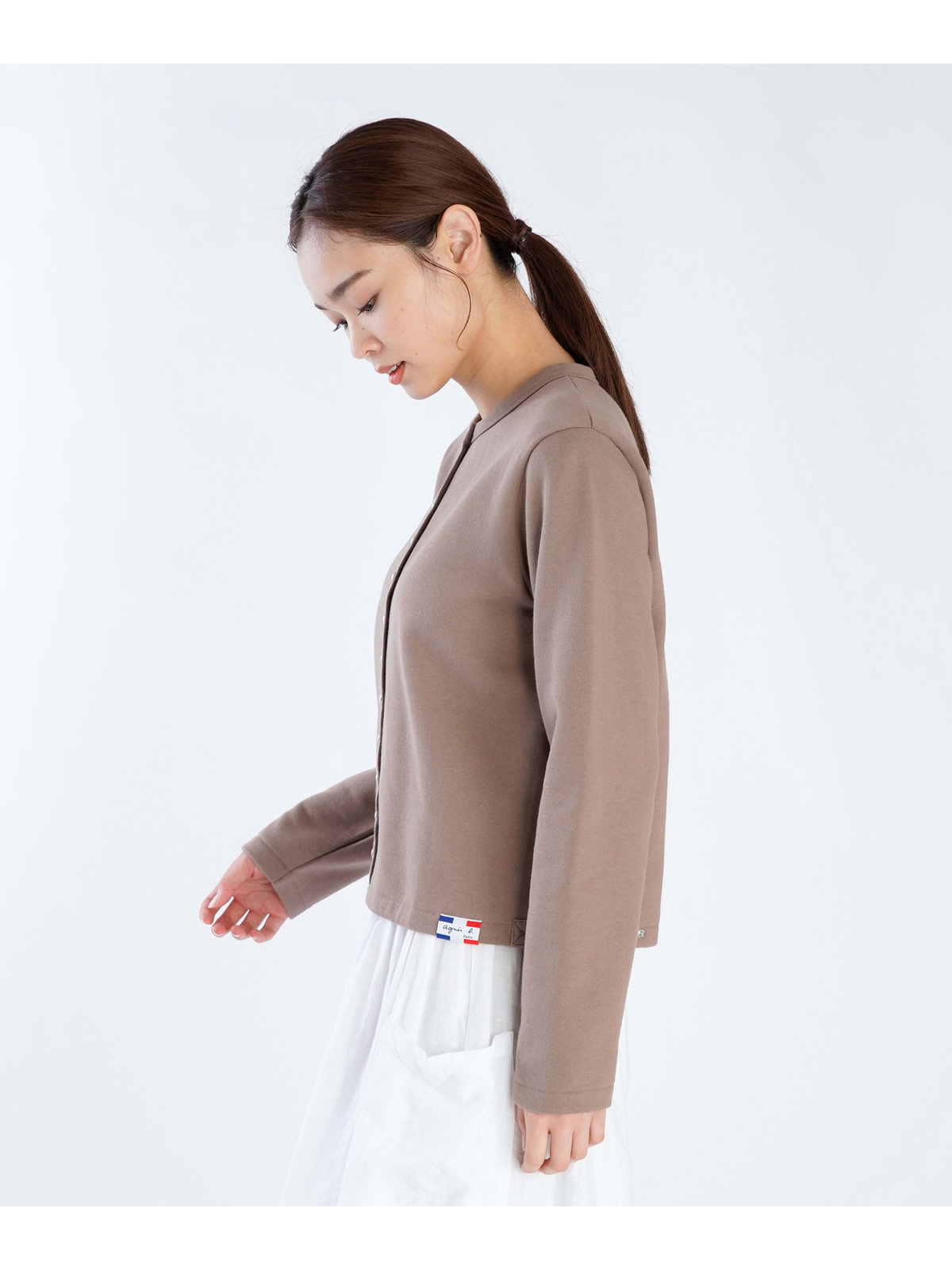 FEMME ウィメンズ オーガニックコットン メルトン 長袖 カーディガンプレッション ”Le Classique” ブラウン系その他