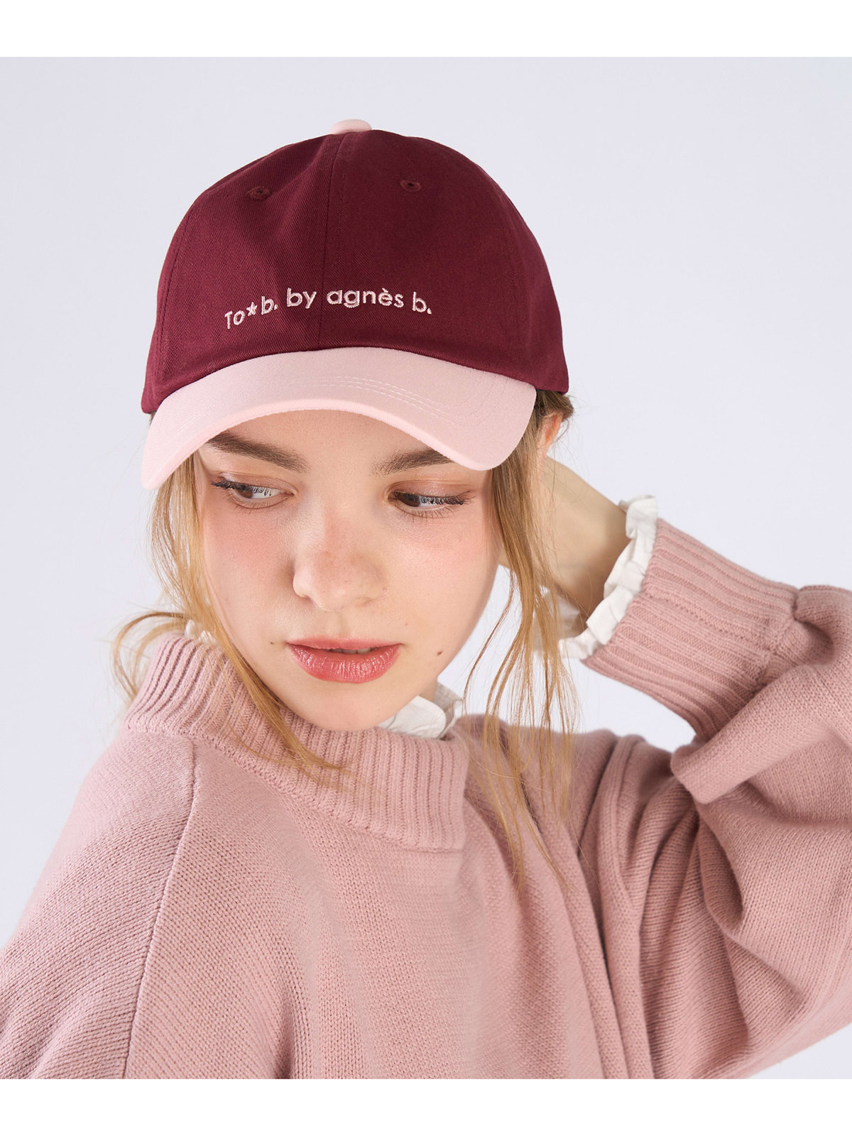 To b. by agnès b. コットン バイカラー キャップ ボルドー