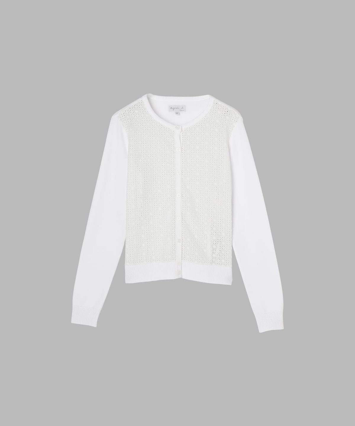 FEMME ウィメンズ レース 刺繍 コットン ニット 長袖 カーディガンプレッション "Swing" ホワイト