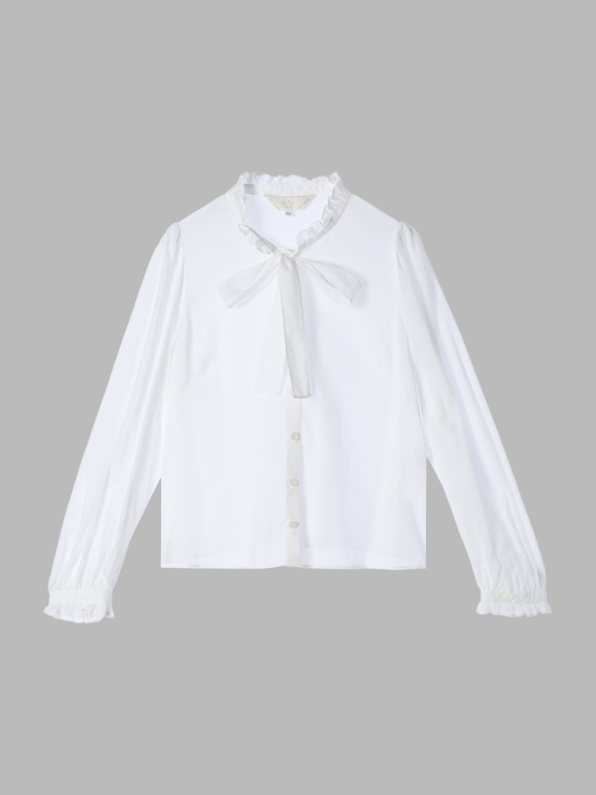 To b. by agnès b. コットン ロングスリーブ リボン ブラウス ホワイト