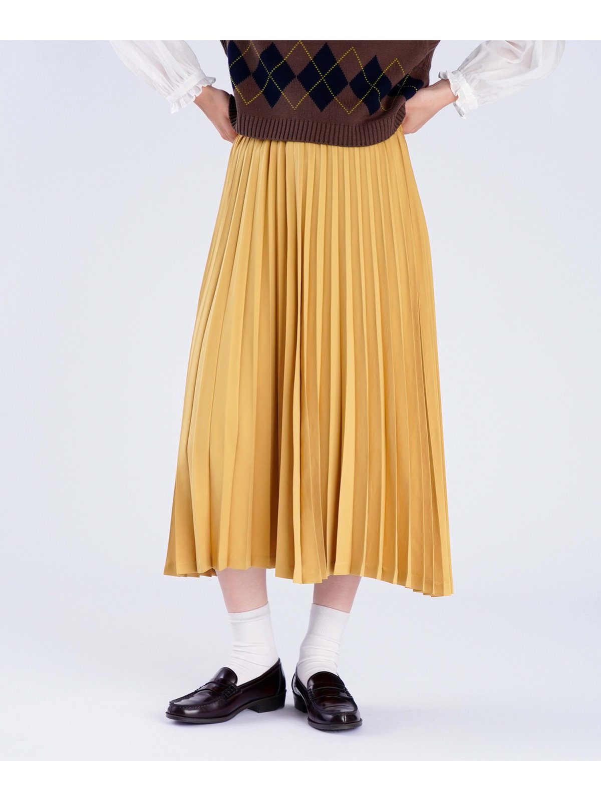 To b. by agnès b. 【Outlet】サテン プリーツ スカート マスタード