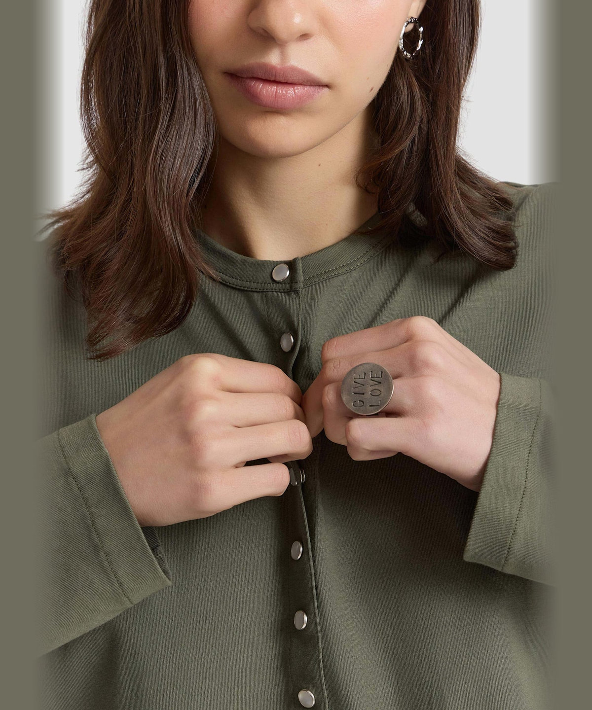 FEMME ウィメンズ オーガニックコットン 長袖 カーディガンプレッション "Le Classique" カーキ