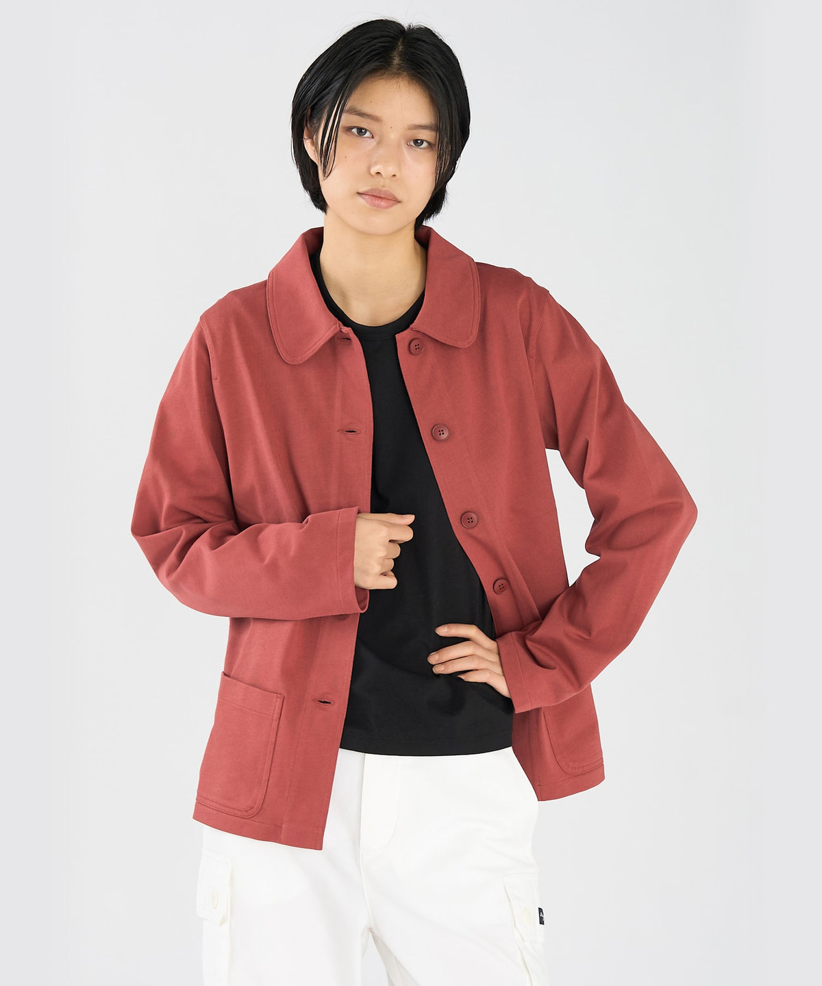 FEMME ウィメンズ コットン ジャージー 長袖 ジャケット "Mandarin" ブラウン系その他