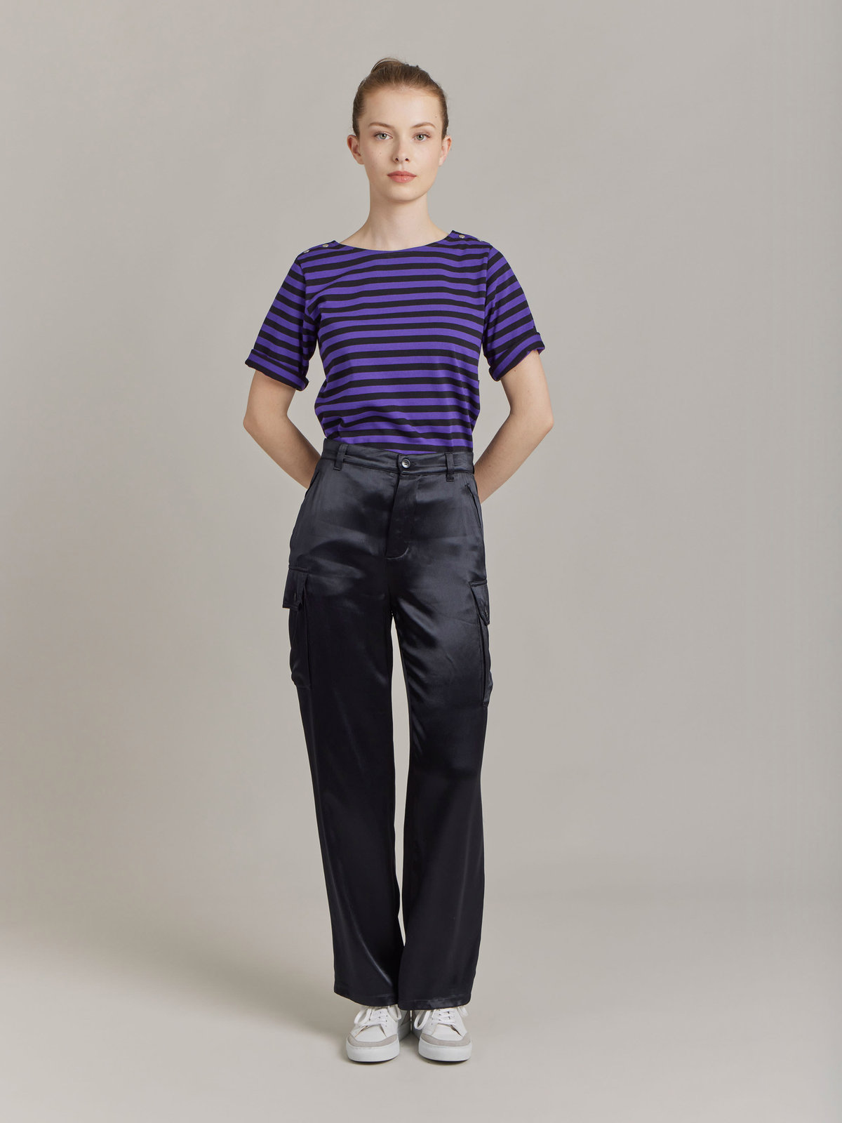 FEMME ウィメンズ サテン カーゴパンツ "Treillis" ブラック