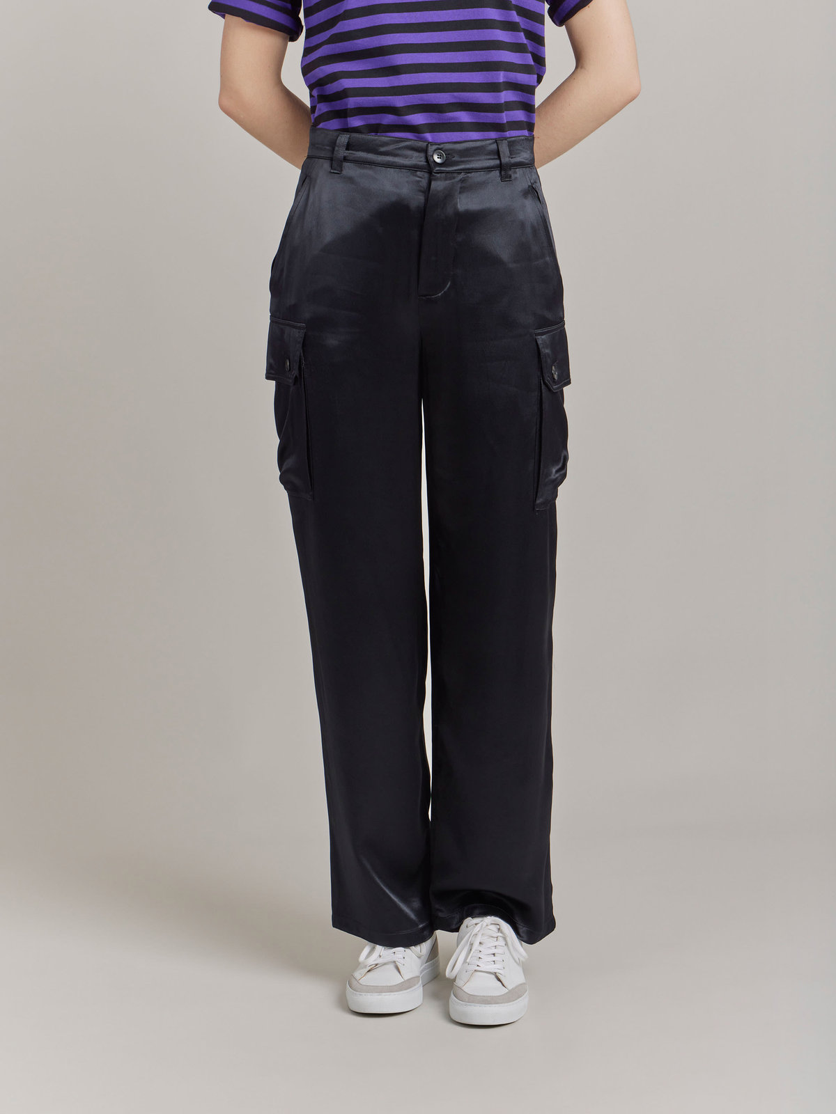 FEMME ウィメンズ サテン カーゴパンツ "Treillis" ブラック