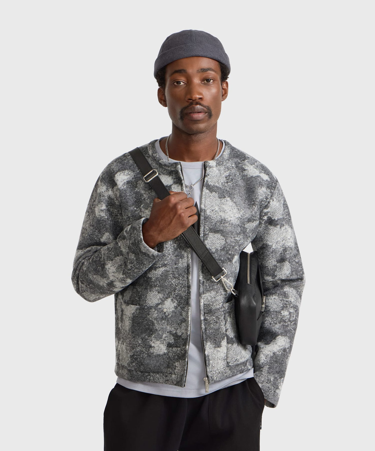 HOMME メンズ メンズ ウール 長袖 ジップ カーディガン "Kheli" グレー