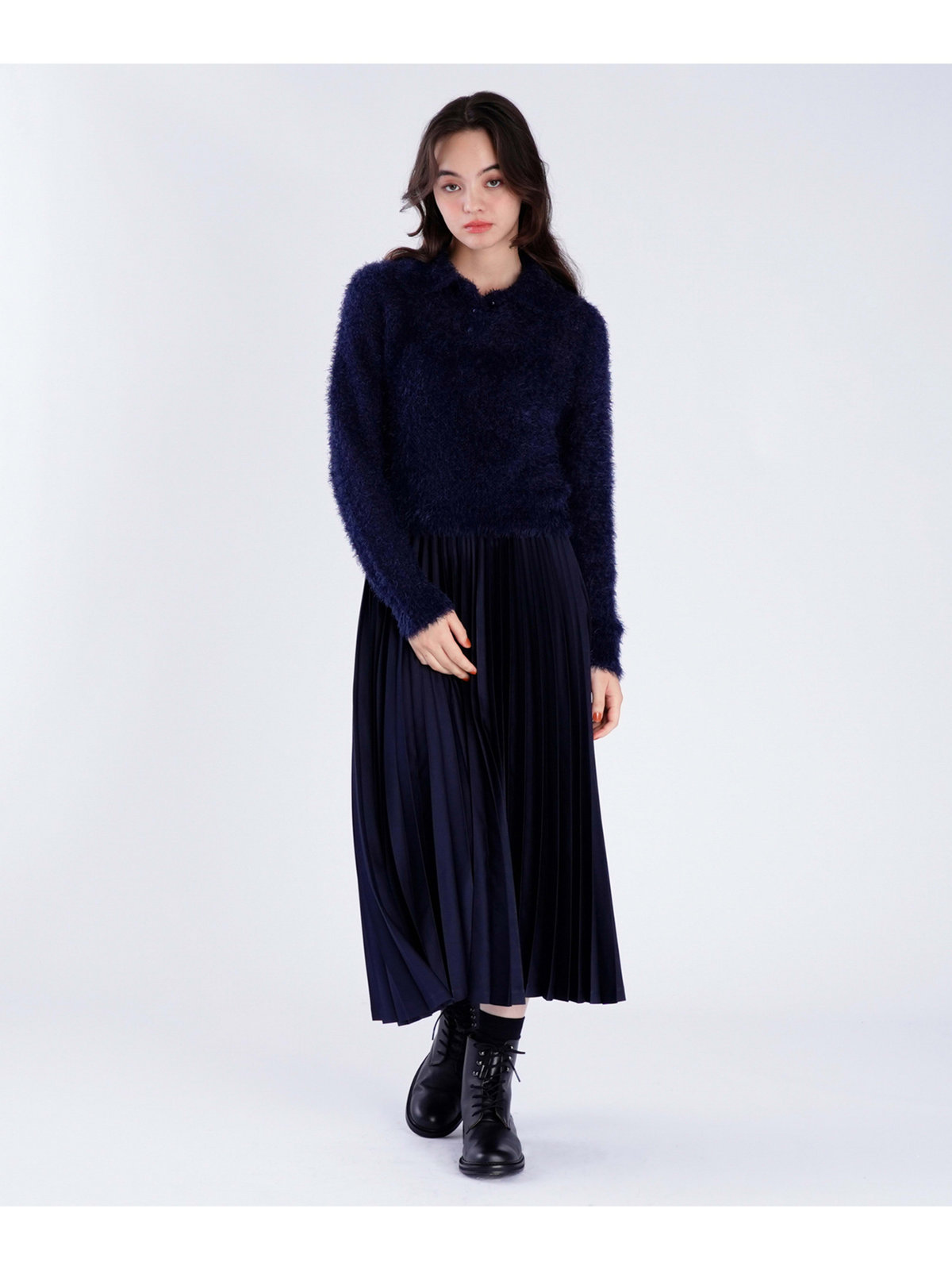 To b. by agnès b. 【Outlet】サテン プリーツ スカート ネイビー