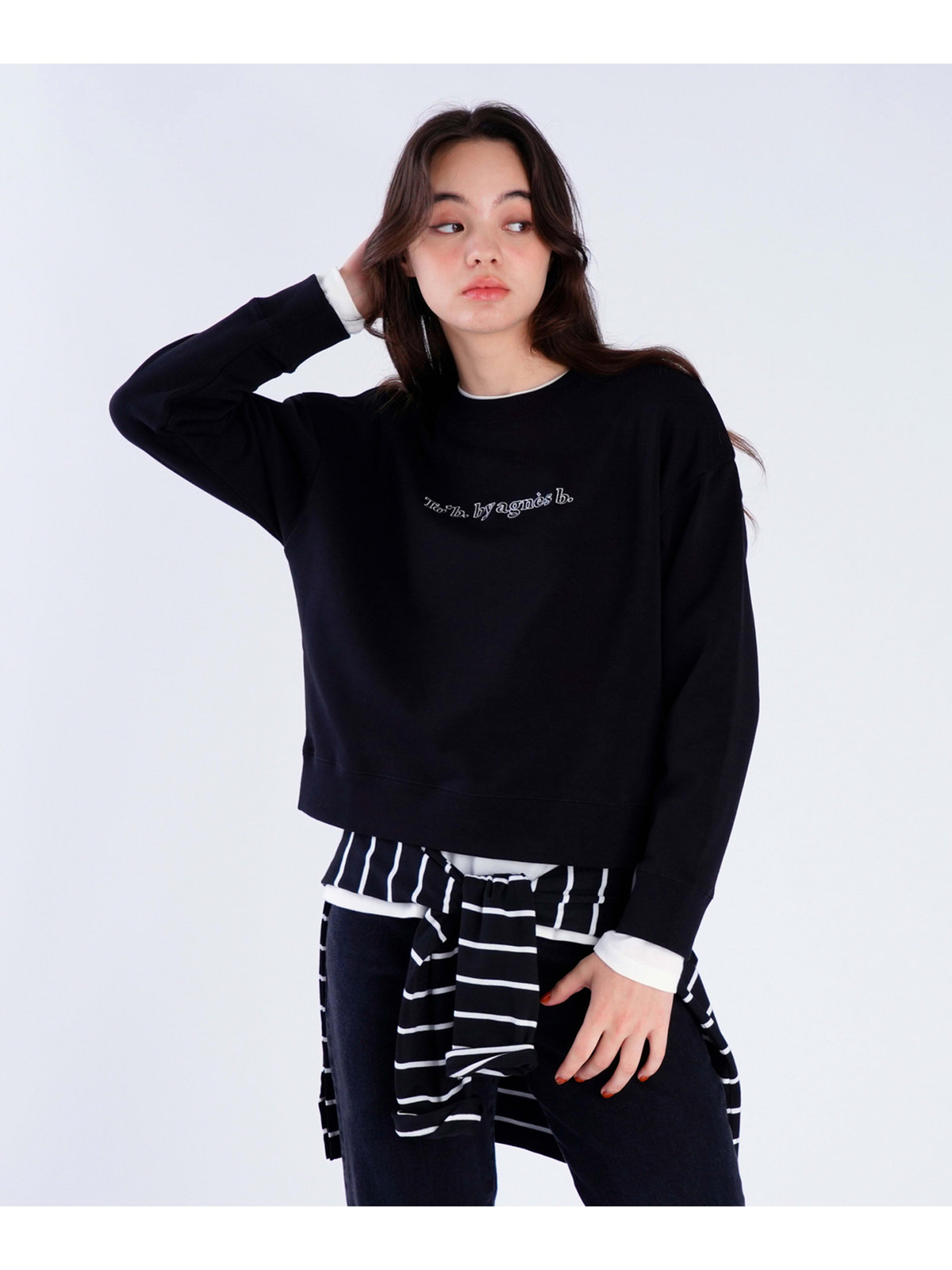 To b. by agnès b. コットン ロゴ スウェットプルオーバー ブラック