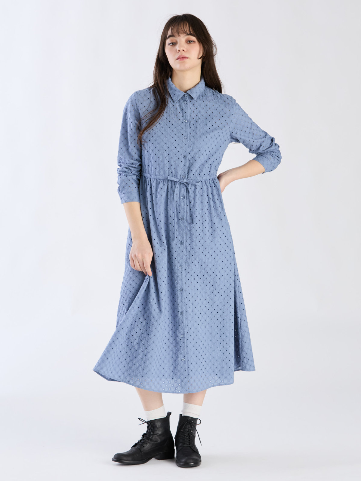 To b. by agnès b. 【Outlet】コットンフラワーレースワンピース ブルー