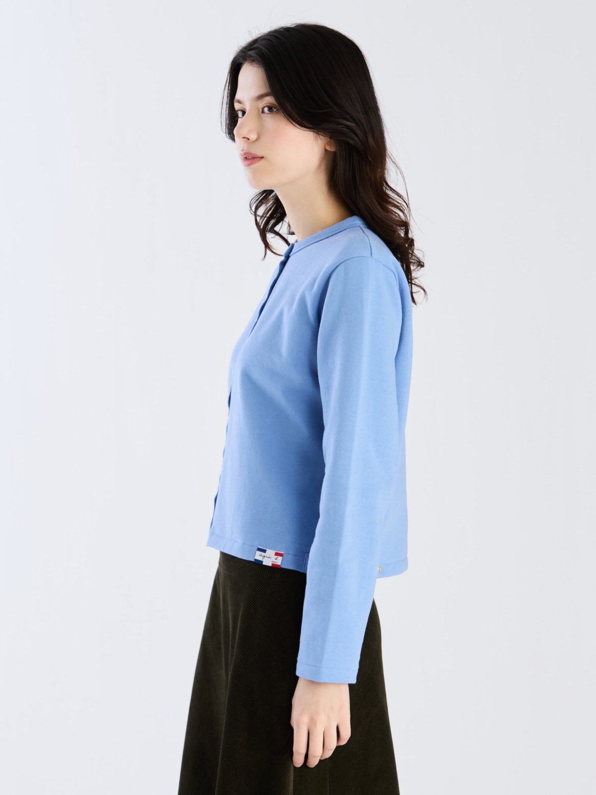 FEMME ウィメンズ オーガニックコットン メルトン 長袖 カーディガンプレッション ”Le Classique” ブルー