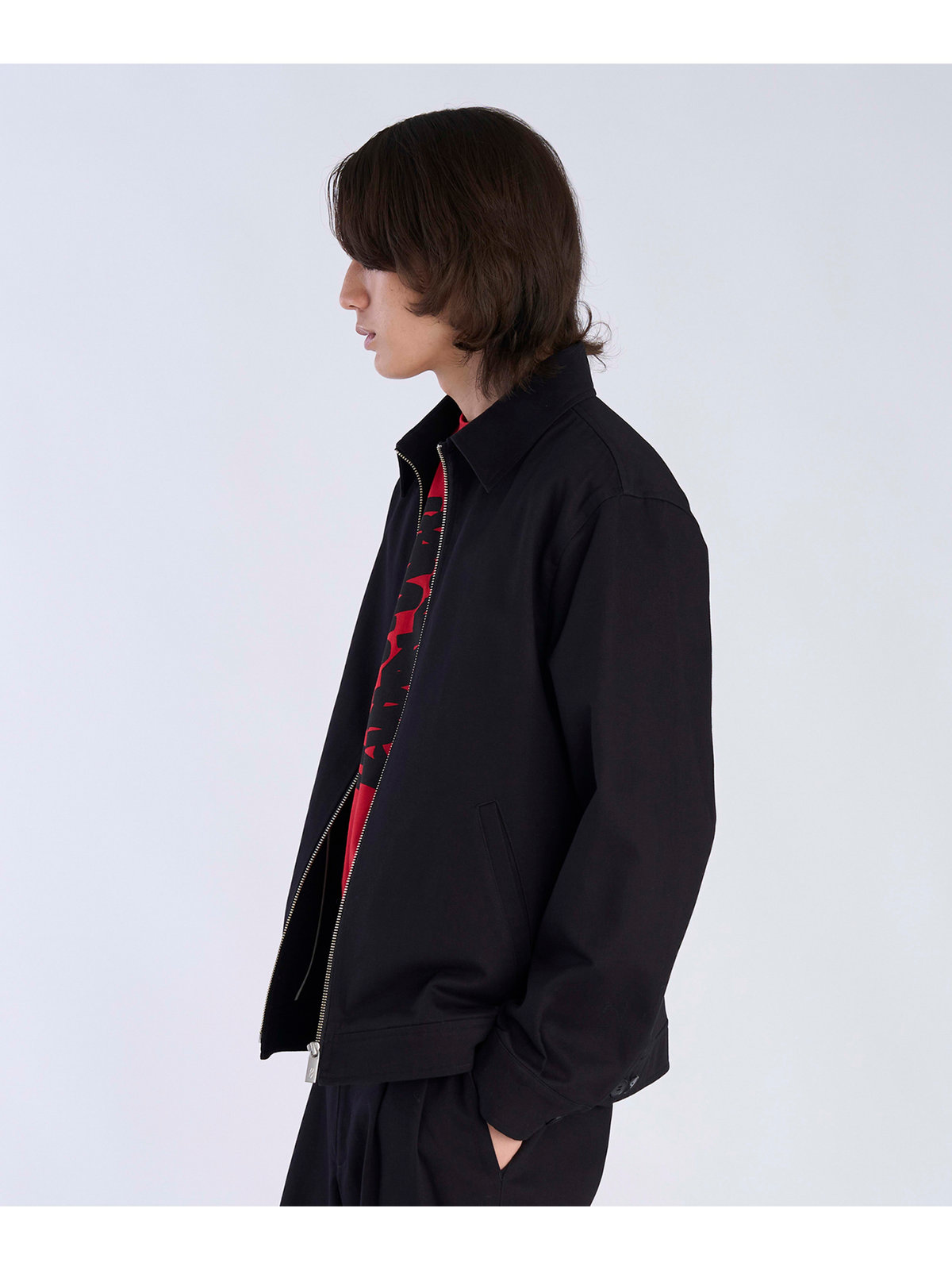 HOMME メンズ メンズ コットン 長袖 ジップアップジャケット ”Chet” ブラック