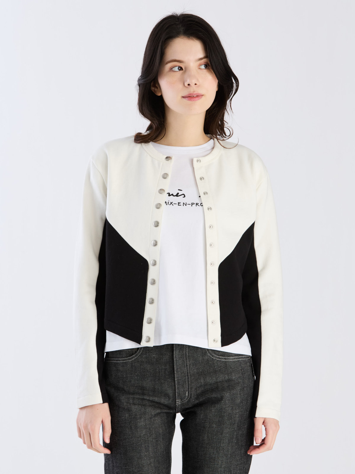 FEMME ウィメンズ 【Outlet】オーガニックコットン メルトン 長袖 カーディガンプレッション "New Two" ホワイト