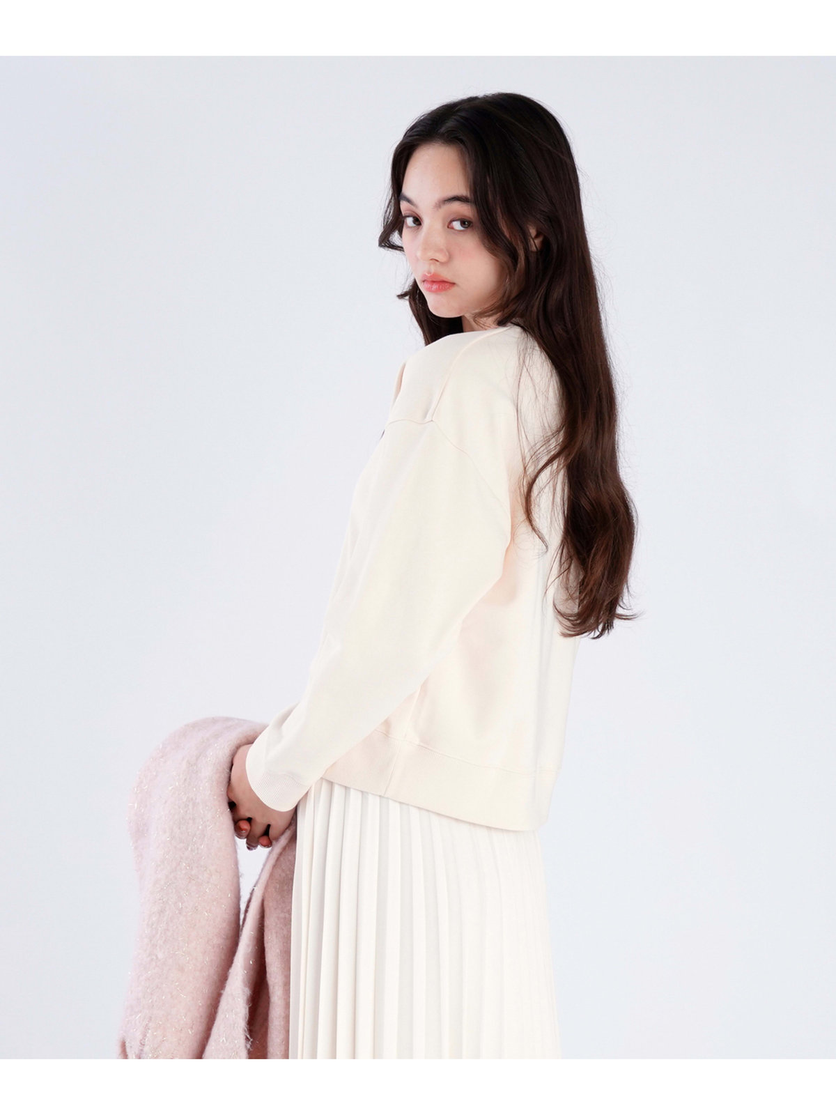 To b. by agnès b. コットン ロゴ スウェットプルオーバー ホワイト