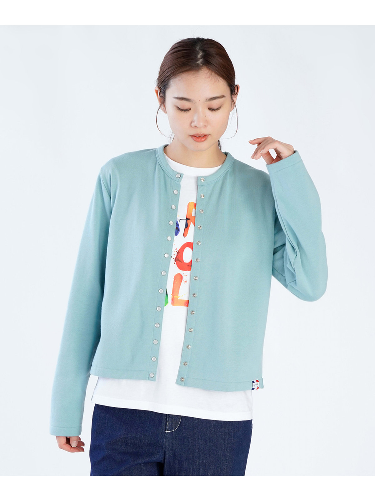 FEMME ウィメンズ オーガニックコットン メルトン 長袖 カーディガンプレッション ”Le Classique” グリーン