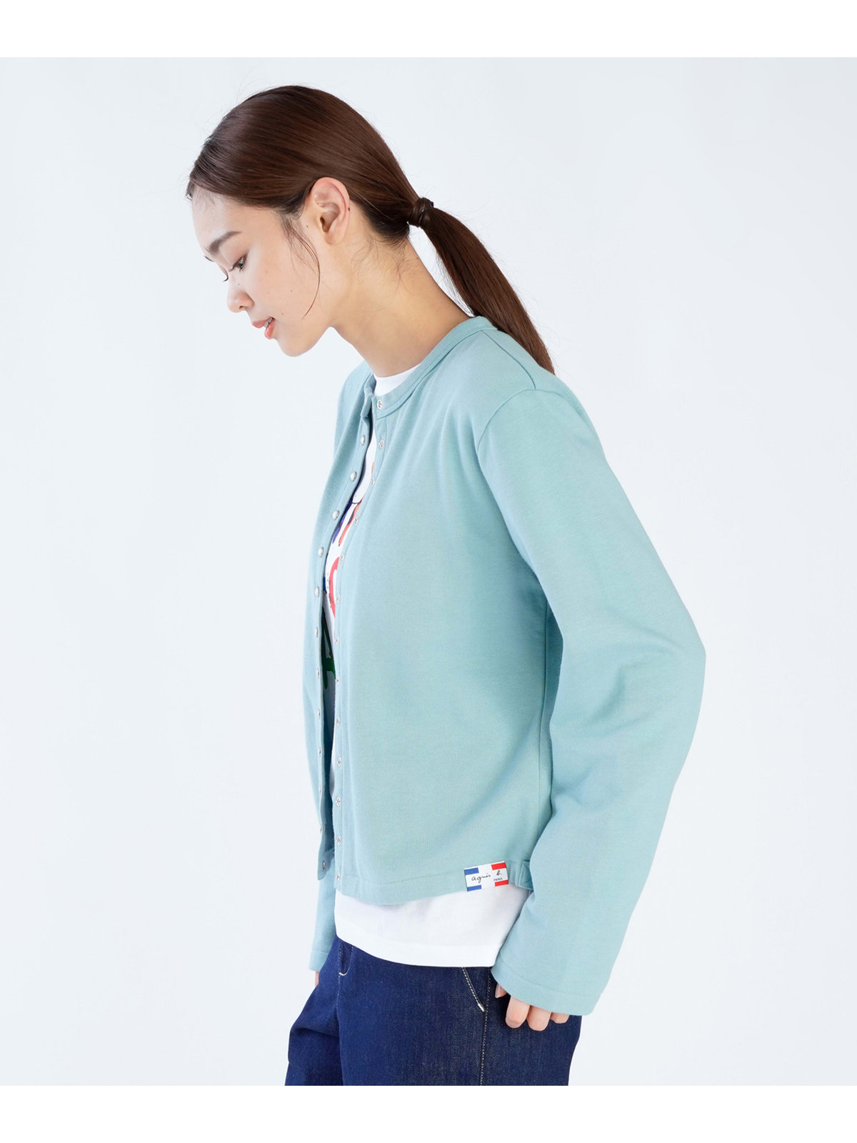 FEMME ウィメンズ オーガニックコットン メルトン 長袖 カーディガンプレッション ”Le Classique” グリーン