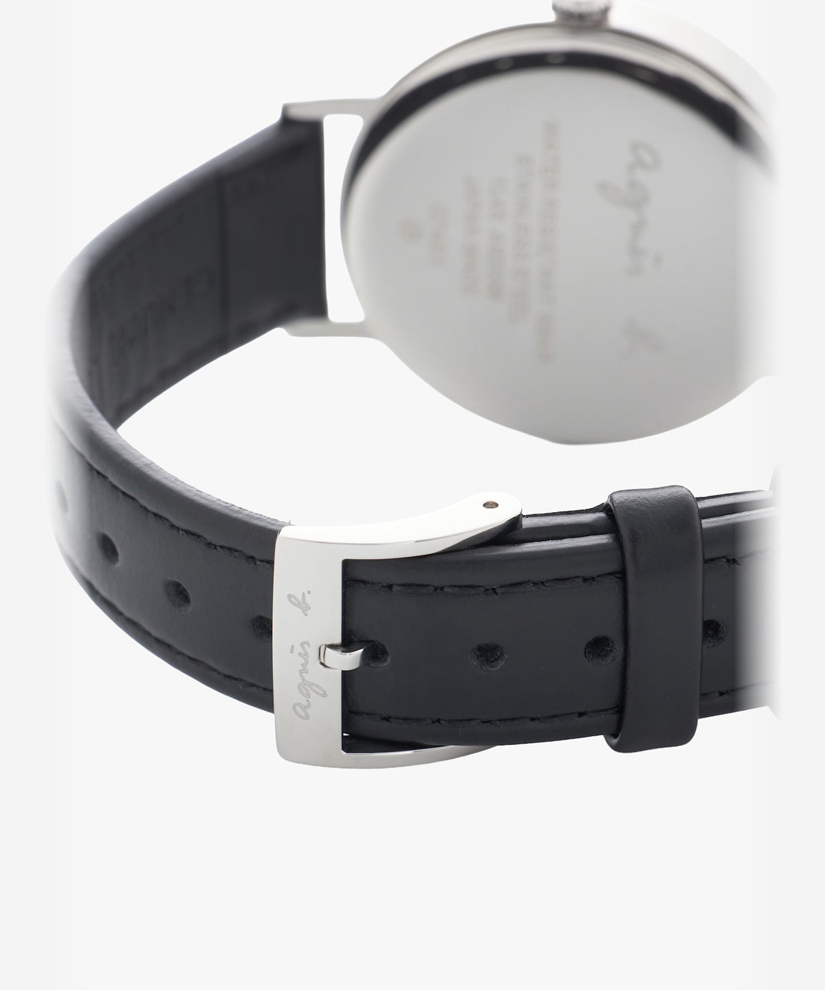 HOMME メンズ ブラック レザー ラウンド ウォッチ "Passy" ブラック