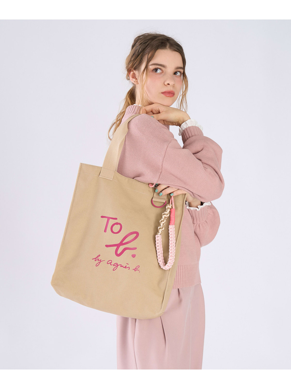 To b. by agnès b. コットン ロゴ トートバッグ ベージュ