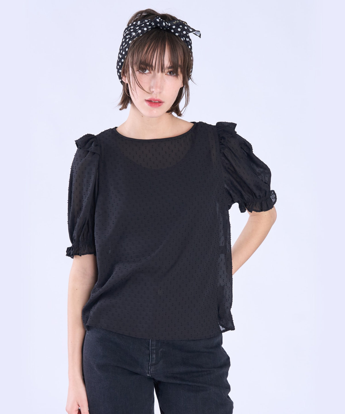 To b. by agnès b. カット ドビー フリル ブラウス ブラック