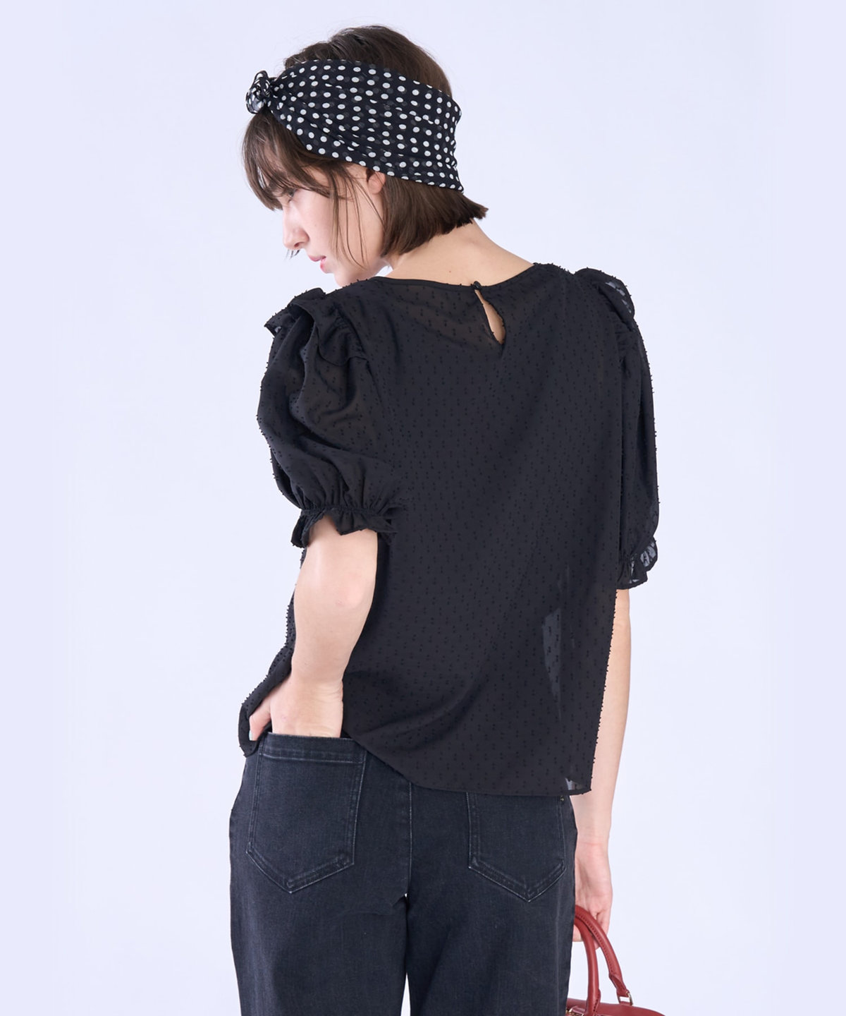 To b. by agnès b. カット ドビー フリル ブラウス ブラック