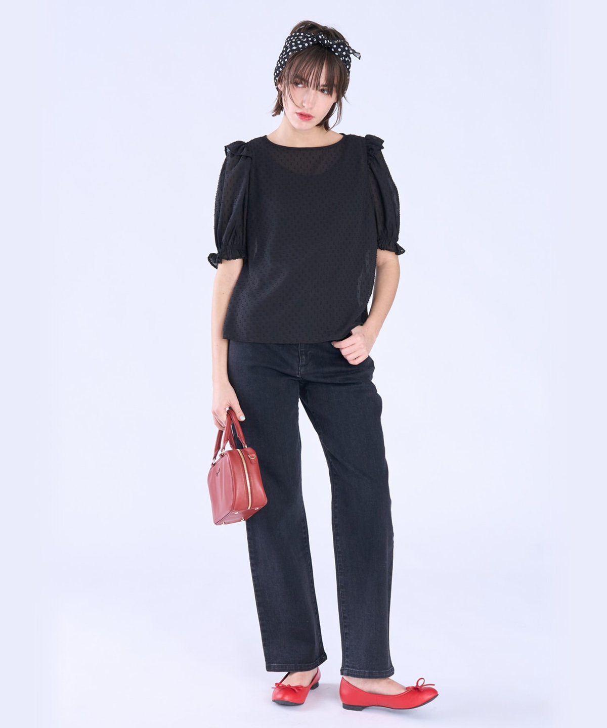 To b. by agnès b. カット ドビー フリル ブラウス ブラック