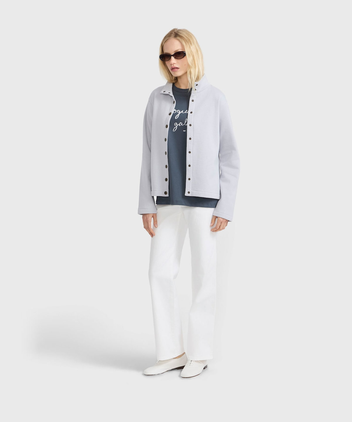FEMME ウィメンズ メッセージ プリント コットン 半袖 Tシャツ "et vogue la galere" グレー