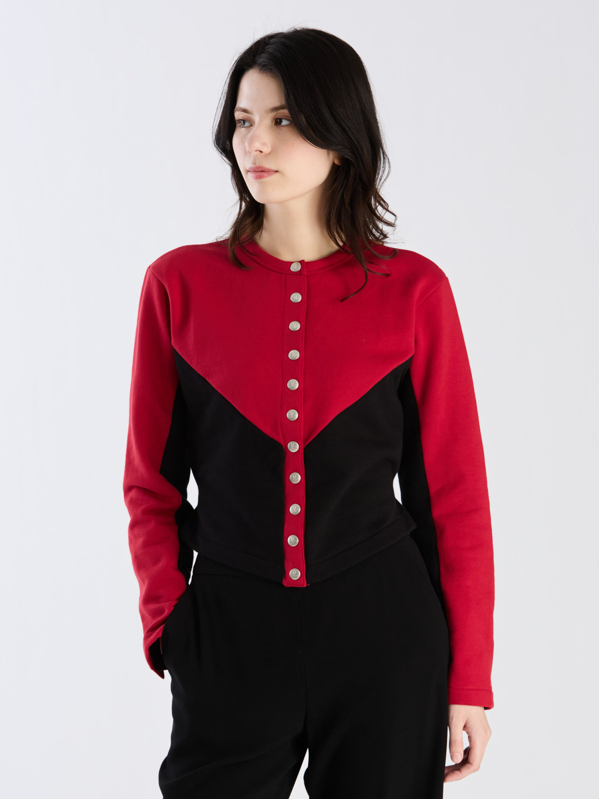 FEMME ウィメンズ 【Outlet】オーガニックコットン メルトン 長袖 カーディガンプレッション "New Two" レッド