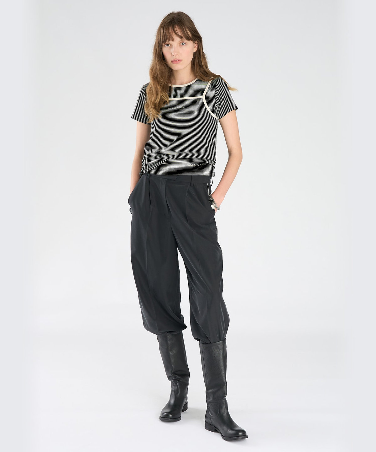 To b. by agnès b. ボーダー キャミソール＆Tシャツ ブラック