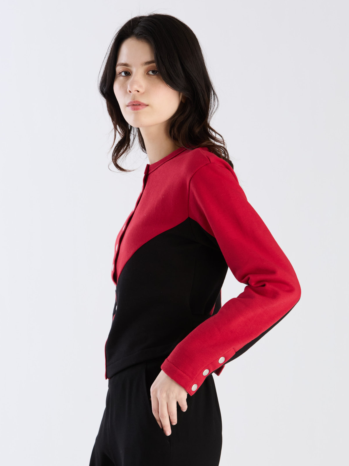 FEMME ウィメンズ 【Outlet】オーガニックコットン メルトン 長袖 カーディガンプレッション "New Two" レッド