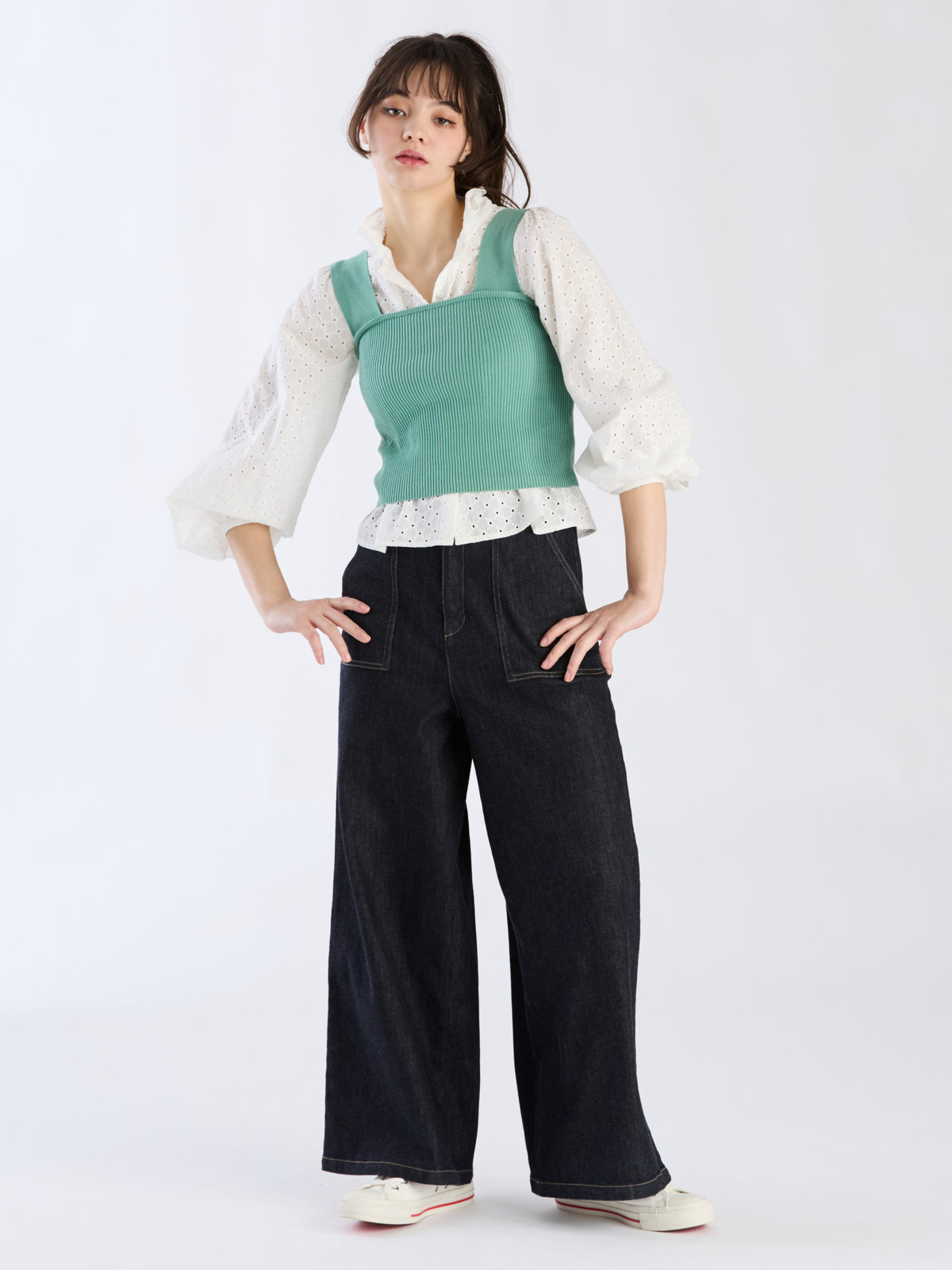 To b. by agnès b. 【Outlet】コットンフラワーレースブラウス ホワイト