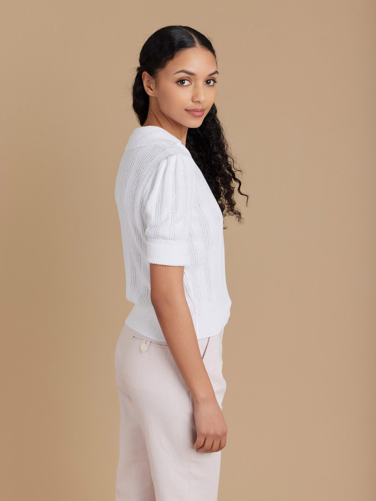 FEMME ウィメンズ 【Outlet】LY71 PULLOVER 半袖　スキッパーニットポロ ホワイト