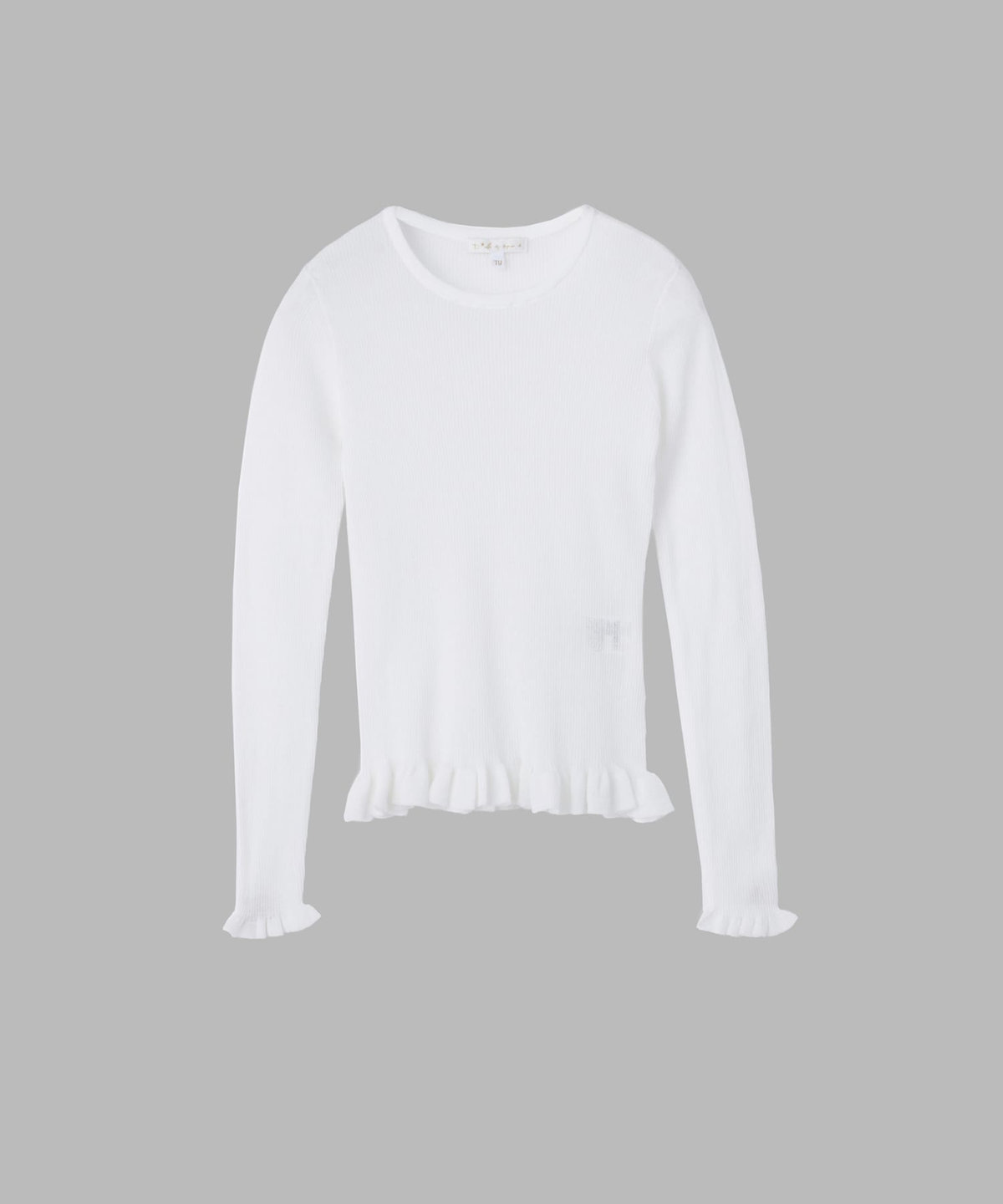To b. by agnès b. シアー リブ フリル 長袖 ニット プルオーバー ホワイト
