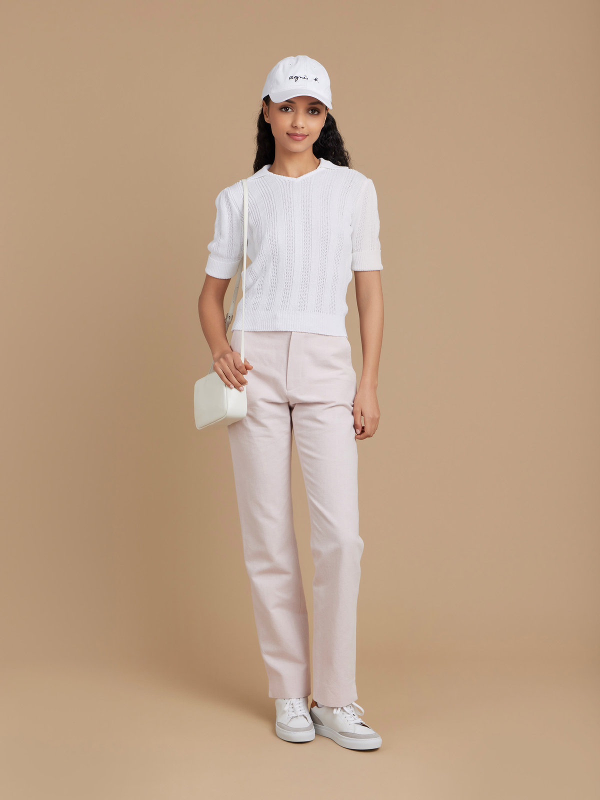 FEMME ウィメンズ 【Outlet】LY71 PULLOVER 半袖　スキッパーニットポロ ホワイト