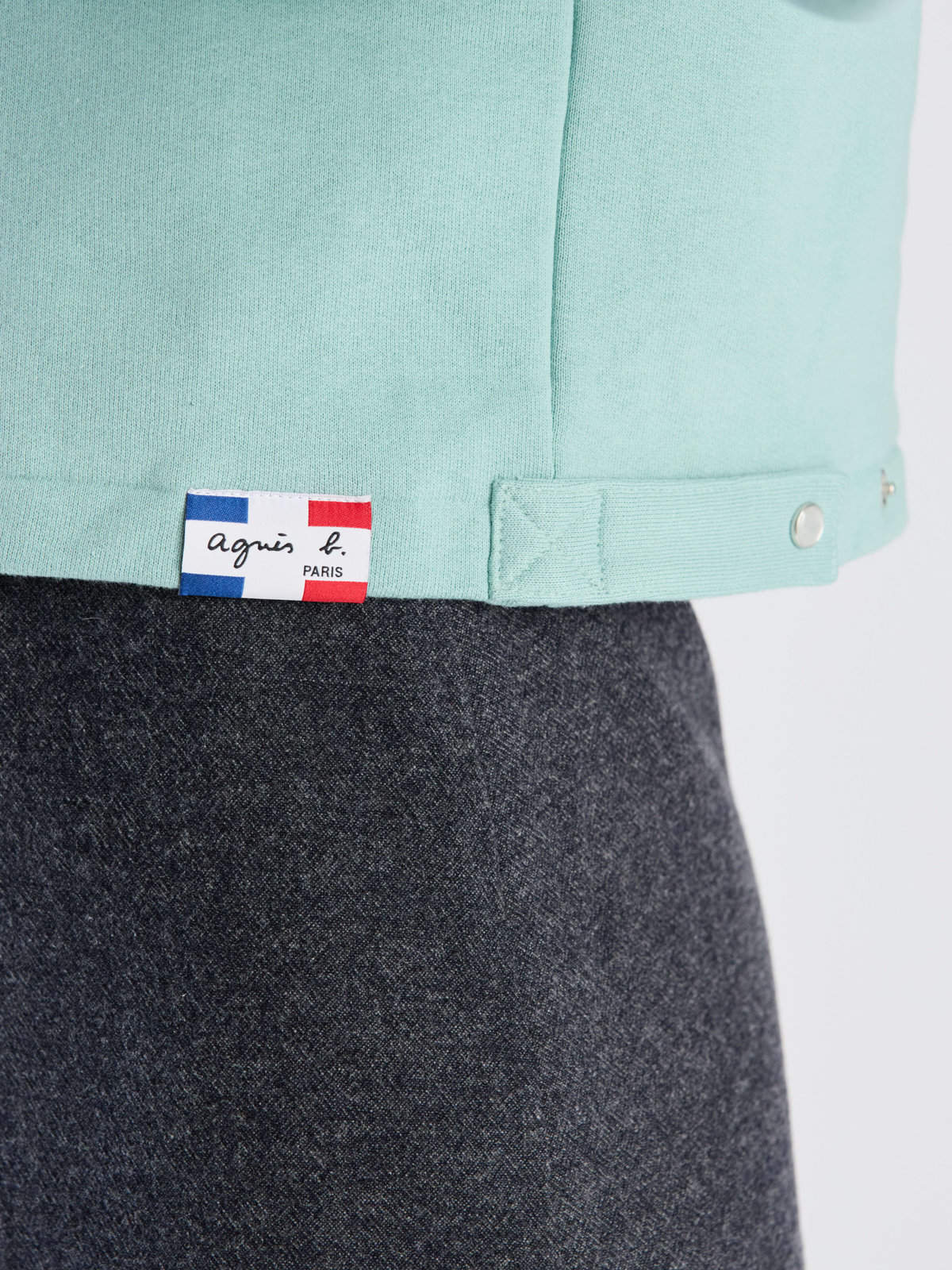 FEMME ウィメンズ オーガニックコットン メルトン 長袖 カーディガンプレッション ”Le Classique” ライトグリーン